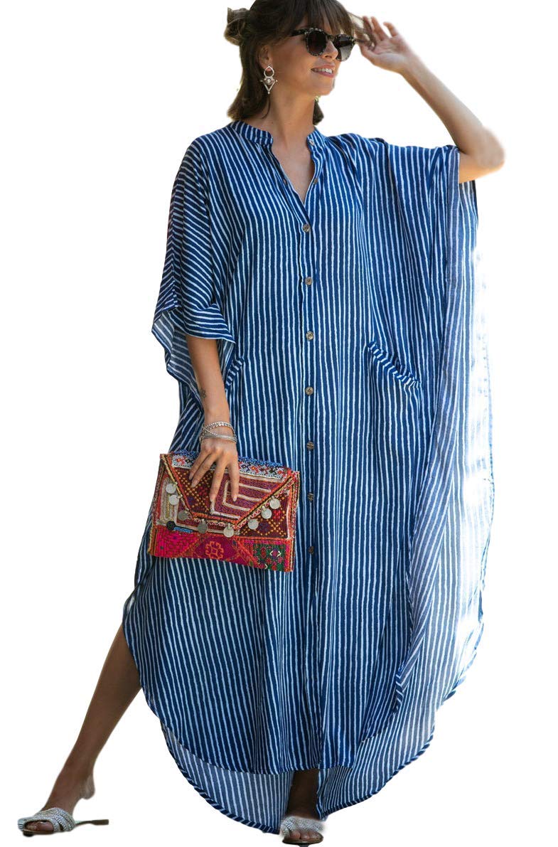 RanRui swimsuit cover up Black White caftan caftans Womens Vneck short Sleeve kaftan dresses with pocket Caftans