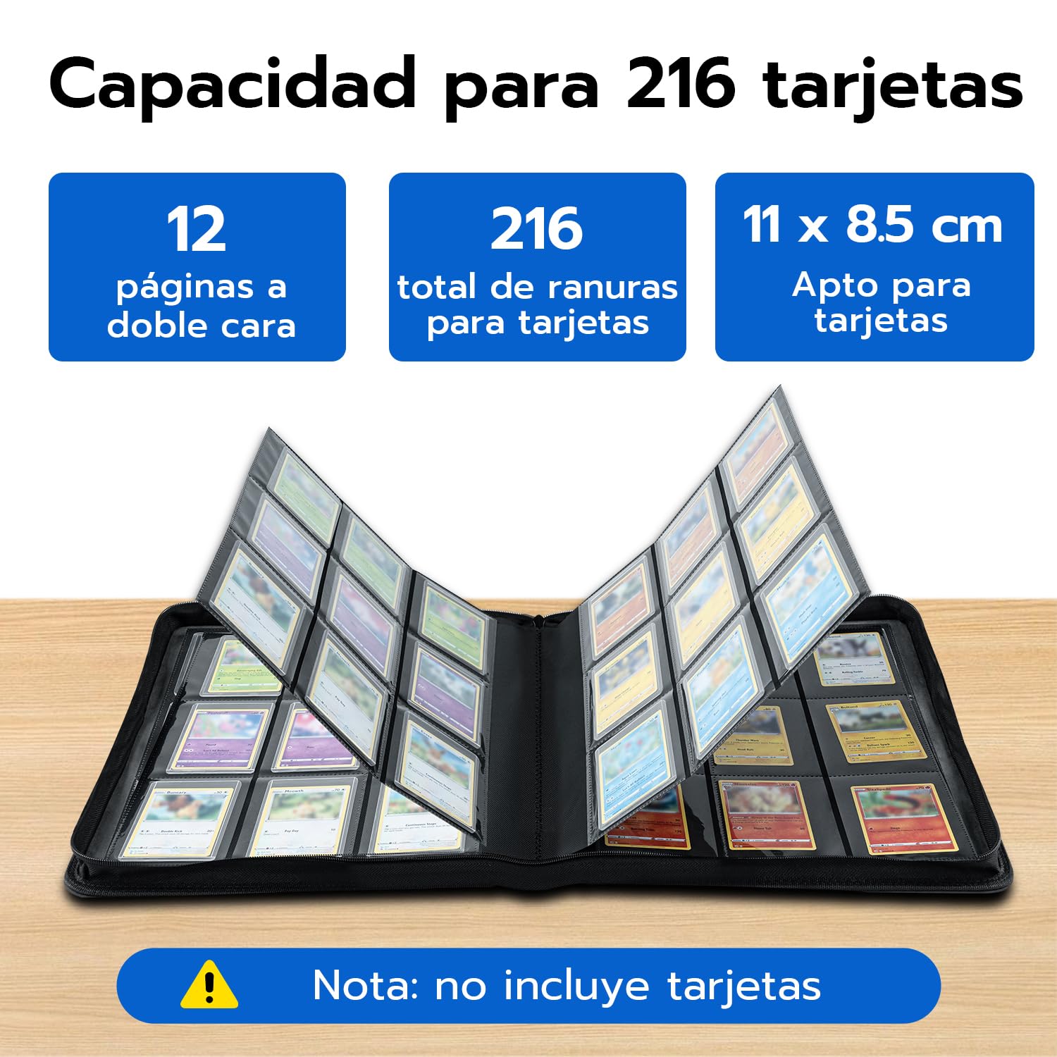 Álbum Toploader Cartas Coleccionables 216 Compartimentos - Carpeta Binder TCG MTG con 10 Fundas 35PT - Archivador Card Portfolio Cremallera Impermeable Azul