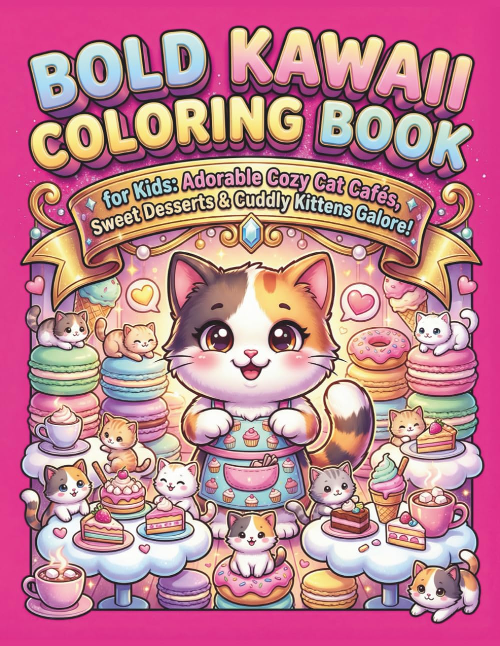 Bold Kawaii Coloring Book for Kids: Adorable Cozy Cat Cafés, Sweet Desserts & Cuddly Kittens Galore!