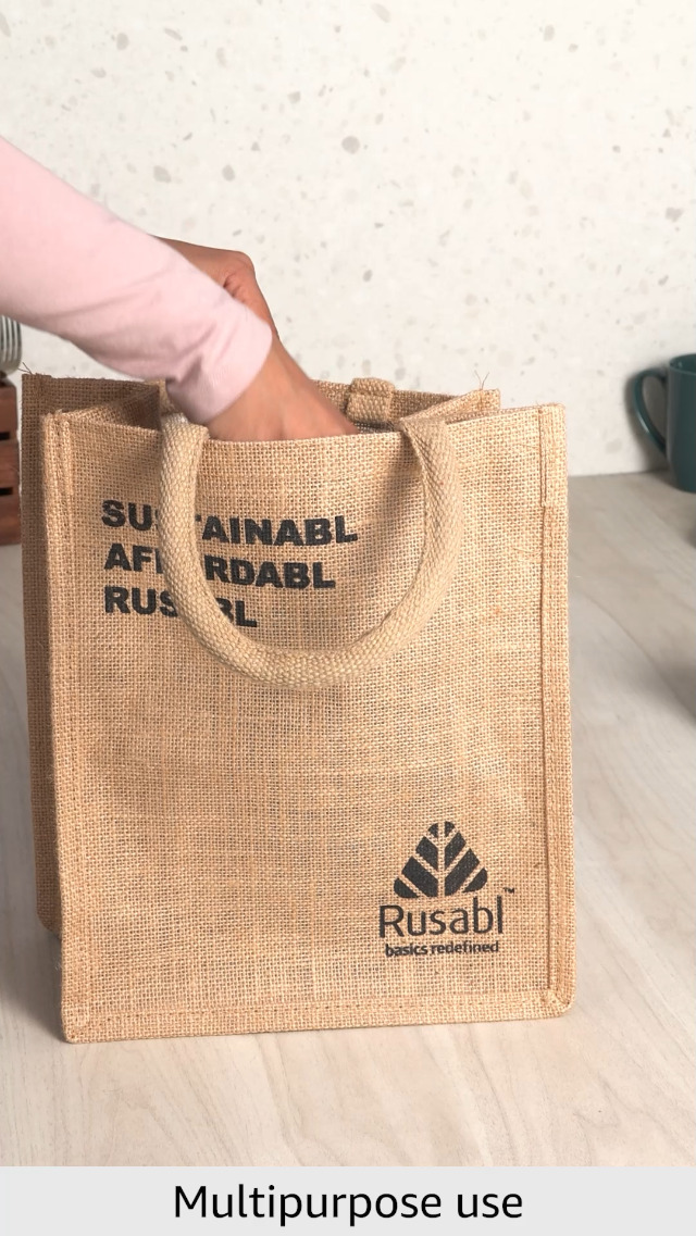 Rusabl Natural Jute Tote Bag - Eco-Friendly, 10x12x6 Inches, Durable Handle, Spacious Compartment For Groceries & Beach - View #3