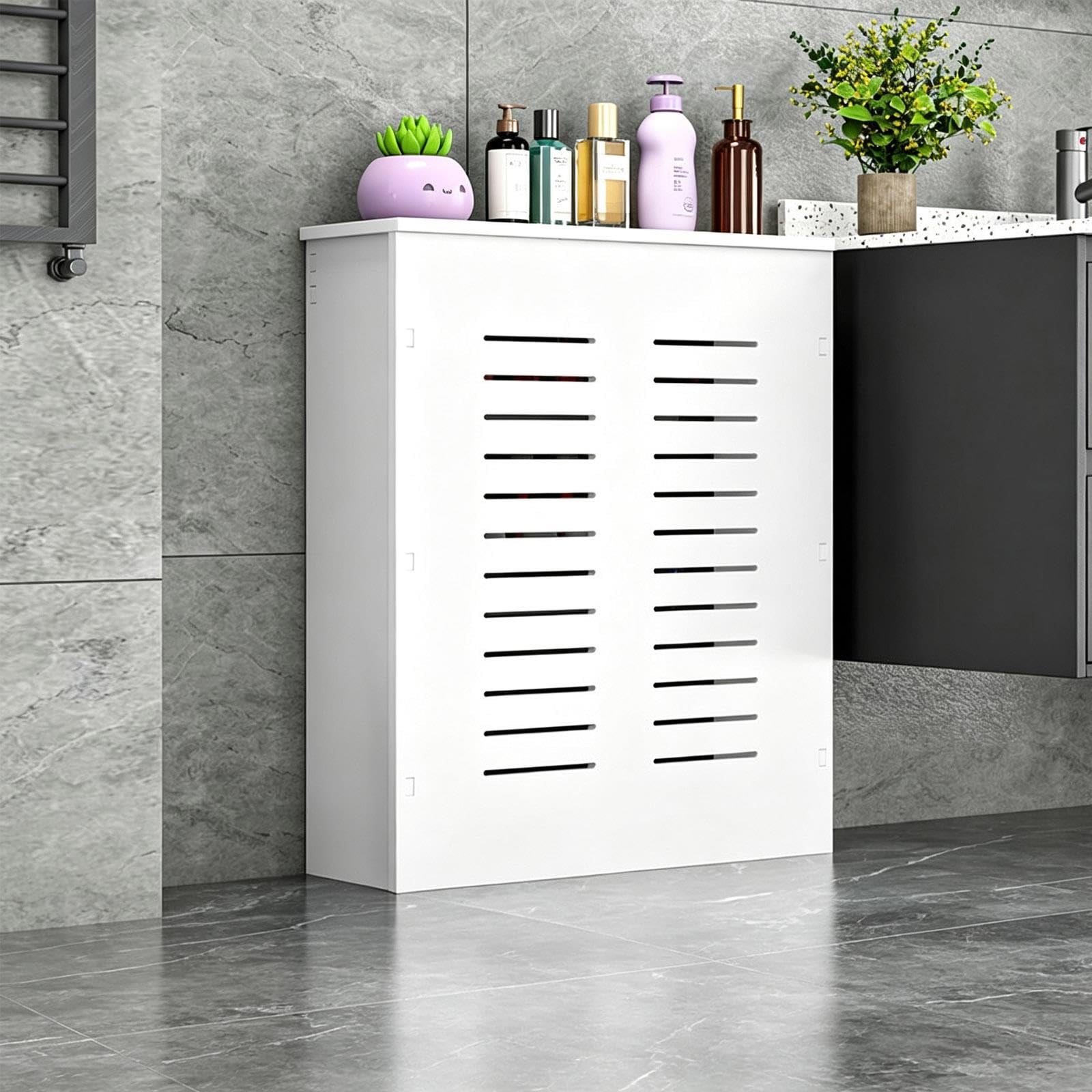 Cache‑radiateur blanc, étagère rangement & grilles aération à lamelles
