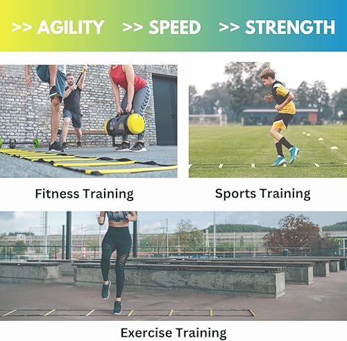 Miniatura 6 de DELUXE EDITION - Juego de escalera de agilidad de entrenamiento  Escalera de agilidad de 13 peldaños y 21 pies con 13 conos de disco, bolsa de
