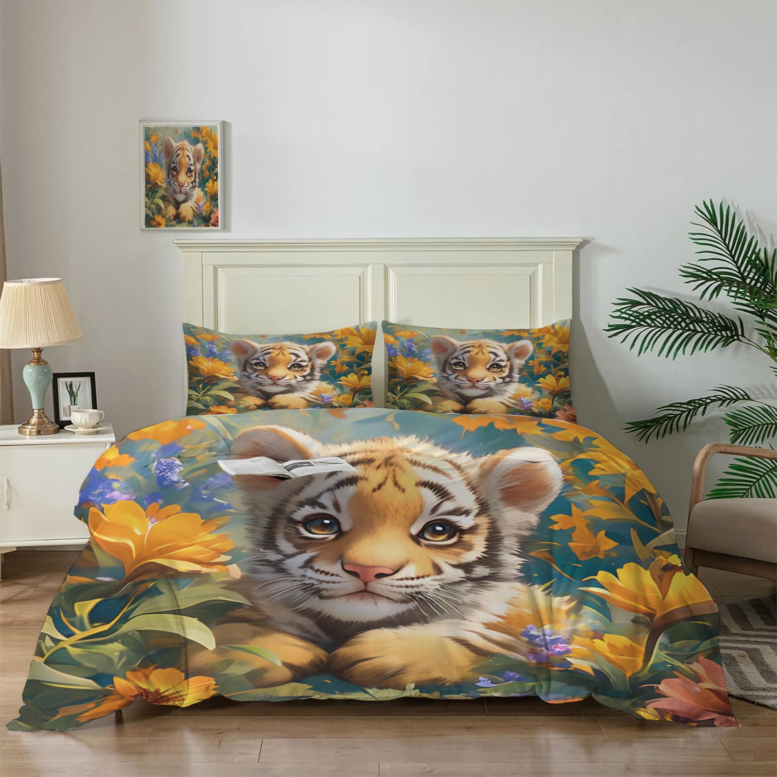Parure de lit motif tigre imprimé 3D pour une chambre d'enfant style jungle