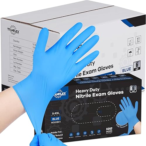Miniatura 8 de Guantes desechables de nitrilo azul resistente, caja de 100 unidades, 6 mil, totalmente texturizados, sin polvo, sin látex, no estériles