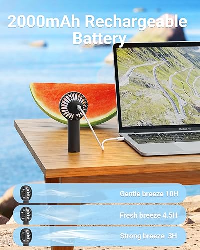 Miniatura 4 de SWEETFULL Mini ventilador portátil potente ventilador de mano recargable, 3 velocidades, ventilador de mano pequeño personal para viajes,