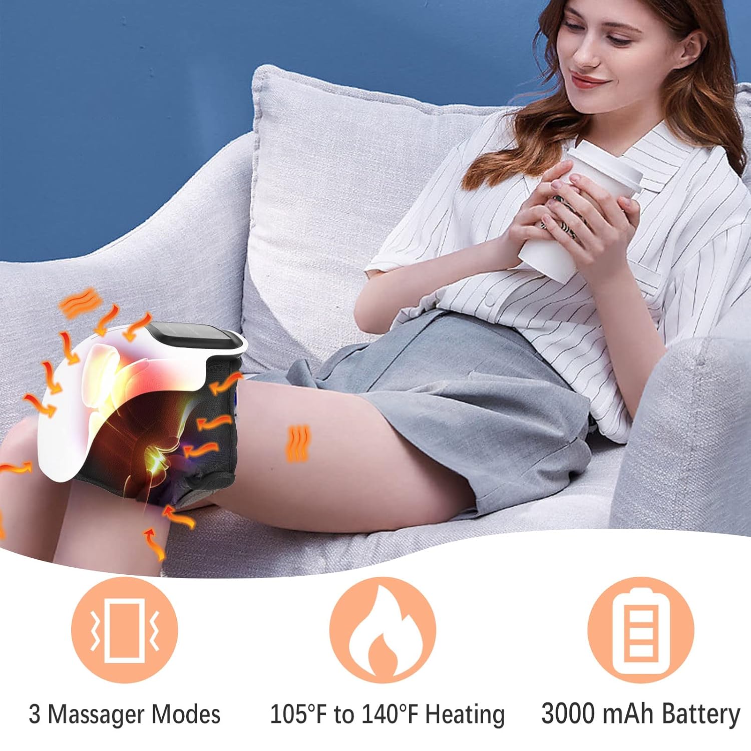 Ongerce knee massage, infrared heating and cordless knee massage with vibration, knee massage for joint pain relief, long knee straps, type-C rechargeable Ongerce knee massage, infrared heating and cordless knee massage with vibration, knee massage for joint pain relief, long knee straps, type-C rechargeable