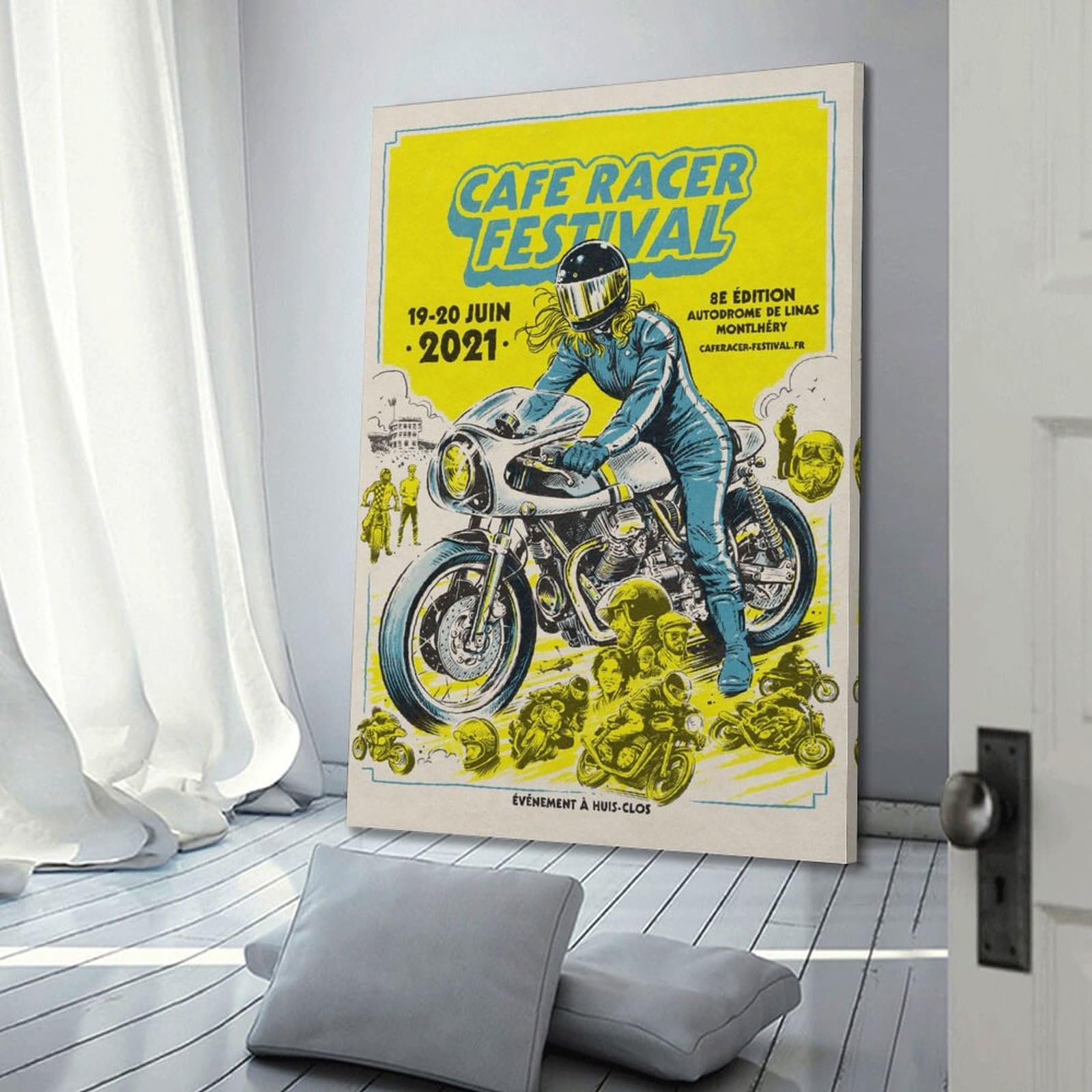ECHUN Poster su tela, decorativo, motivo: Cafe Racer Festival 2021, 40 x 60 cm