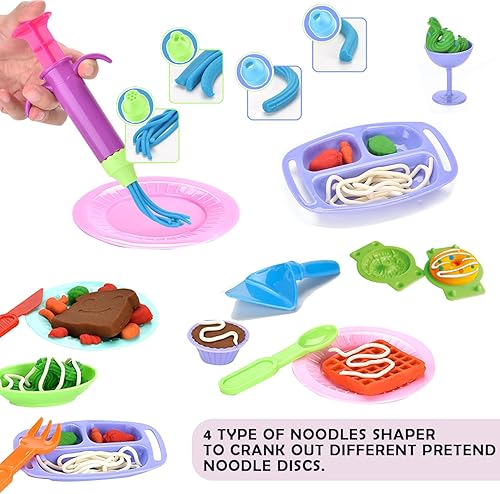 Miniatura 4 de Juego de masa de color para niños, máquina para hacer gofres de cocina, 32 piezas de arcilla y accesorios, kits de herramientas de masa, regalos