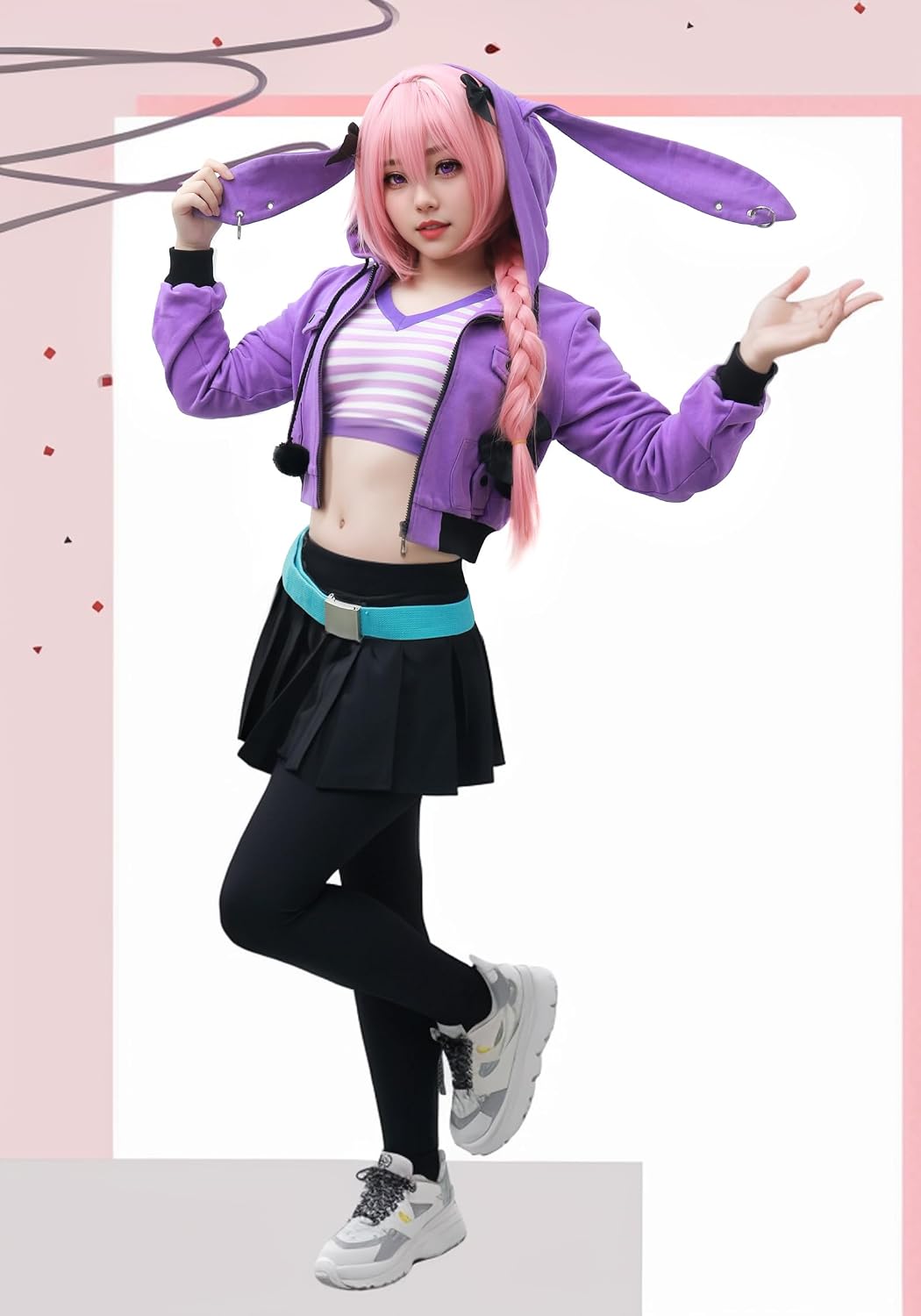 C-ZOFEK Women's Purple Anime Cosplay Costumes Outfit with Belt and Headwear Halloween Party image 3