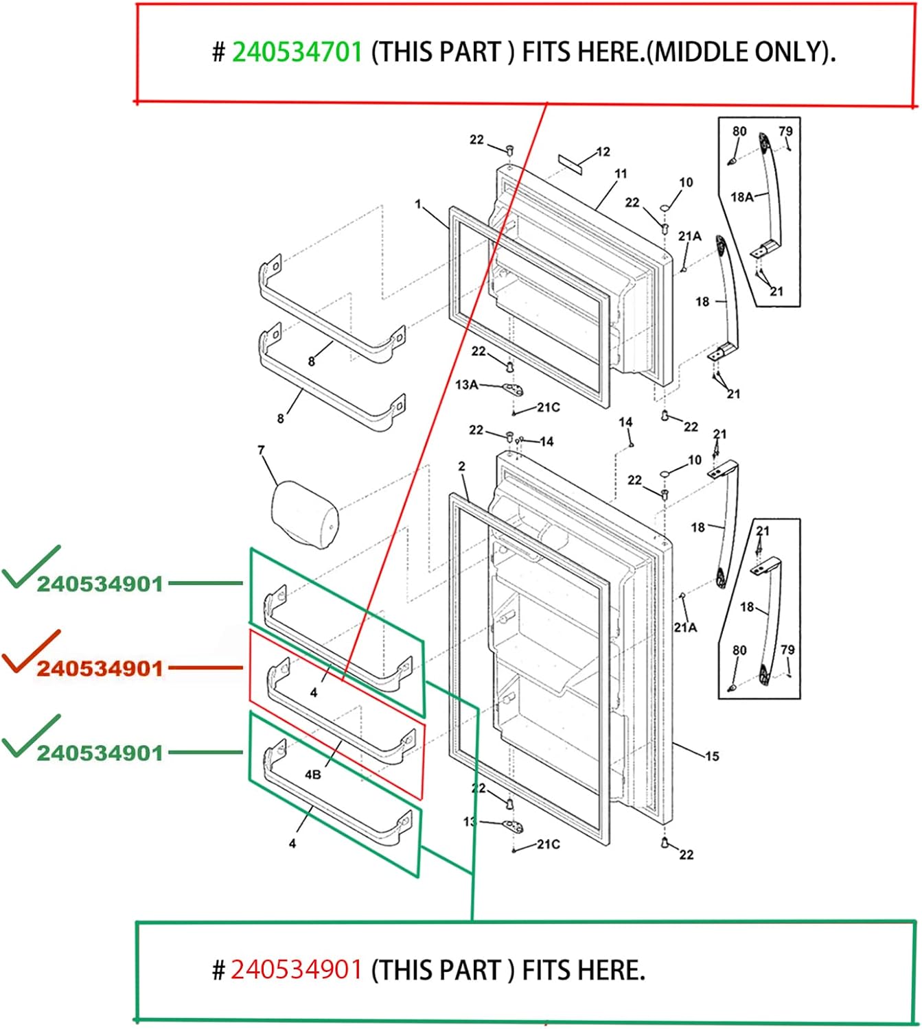 240534901 x2 & 240534701 x1 Refrigerator shelf retainer bar parts Compatible with frigidaire Door Shelf Rack Bar Rail, Replaces AP3214631 PS734936 AP3214630 PS734935 AH734935 EA734935
