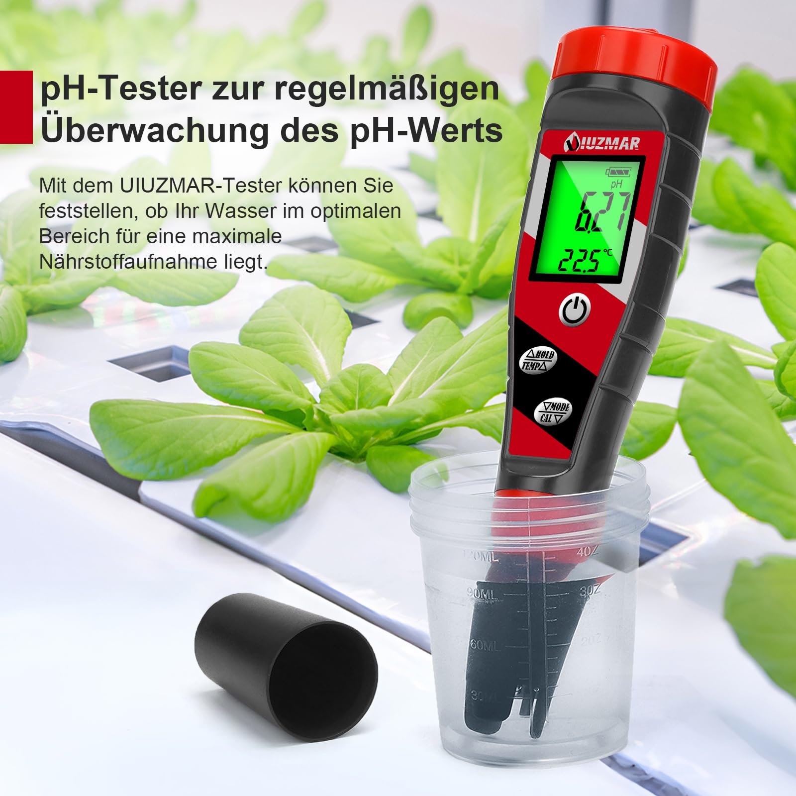 UIUZMAR pH Wert Messgerät Pool pH und EC Messgerät Grow Digital Wasserqualität Tester für Trinkwasser 4 in 1 pH EC TDS Temperatur Messgerät für Wasser Hydrokultur, Pflanzen pH Wert Messer