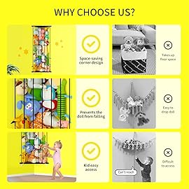 Stuffed Animal Storage Shelf Organizer(Patented) - Corner Stuffed Animal Holder Length Adjustable - Wall Plush Storage for Nursery Playroom Bedroom Kids Room (Black+Light, Standard)