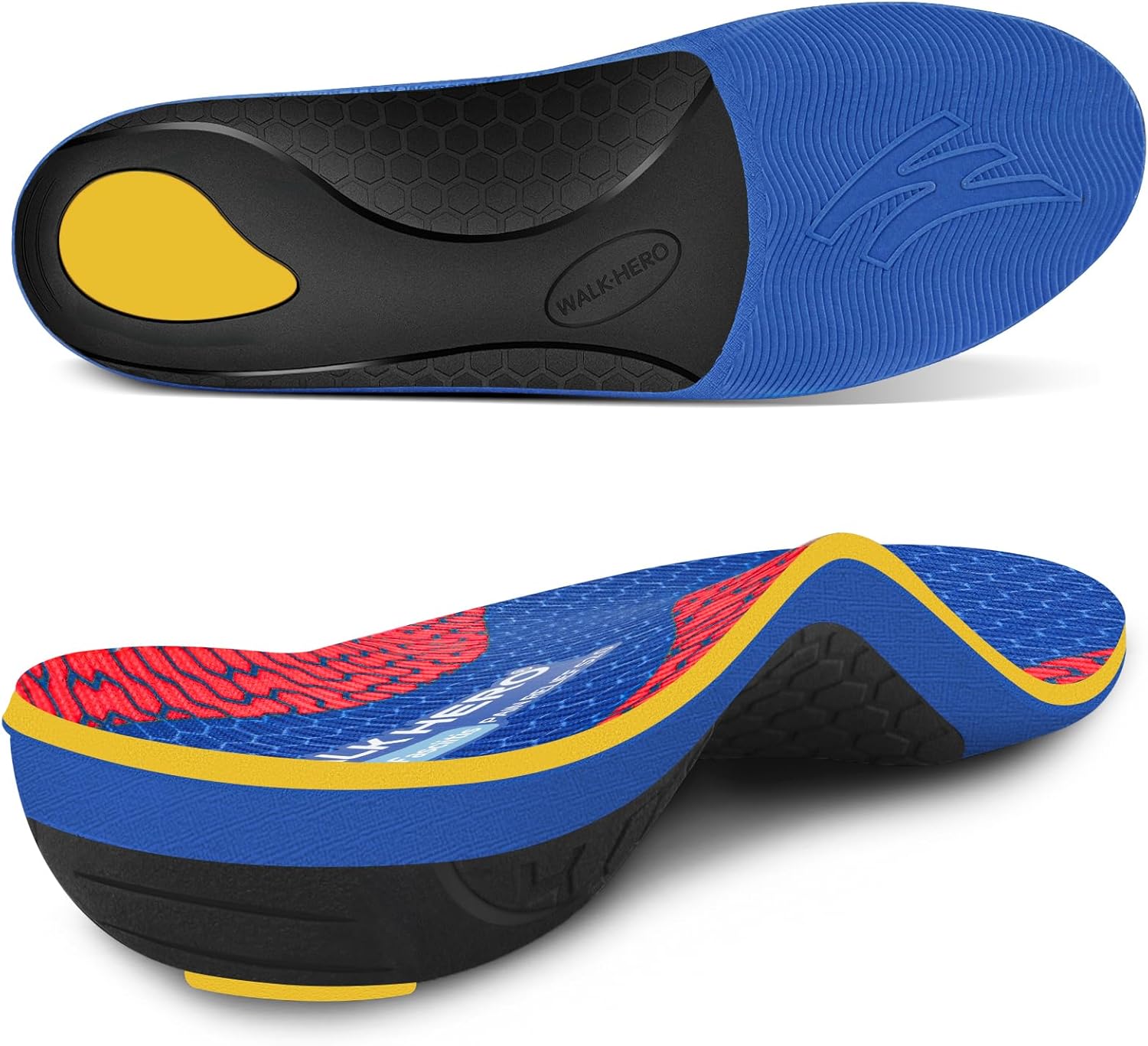 WalkHero Plantar Fasciitis Relief Inserts for Men Women - Arch Support Insoles - Full Length Orthotic Insoles for Foot Pain Arch Pain,Reduces Over-Pronation Mens 9-9.5 | Womens 11-11.5