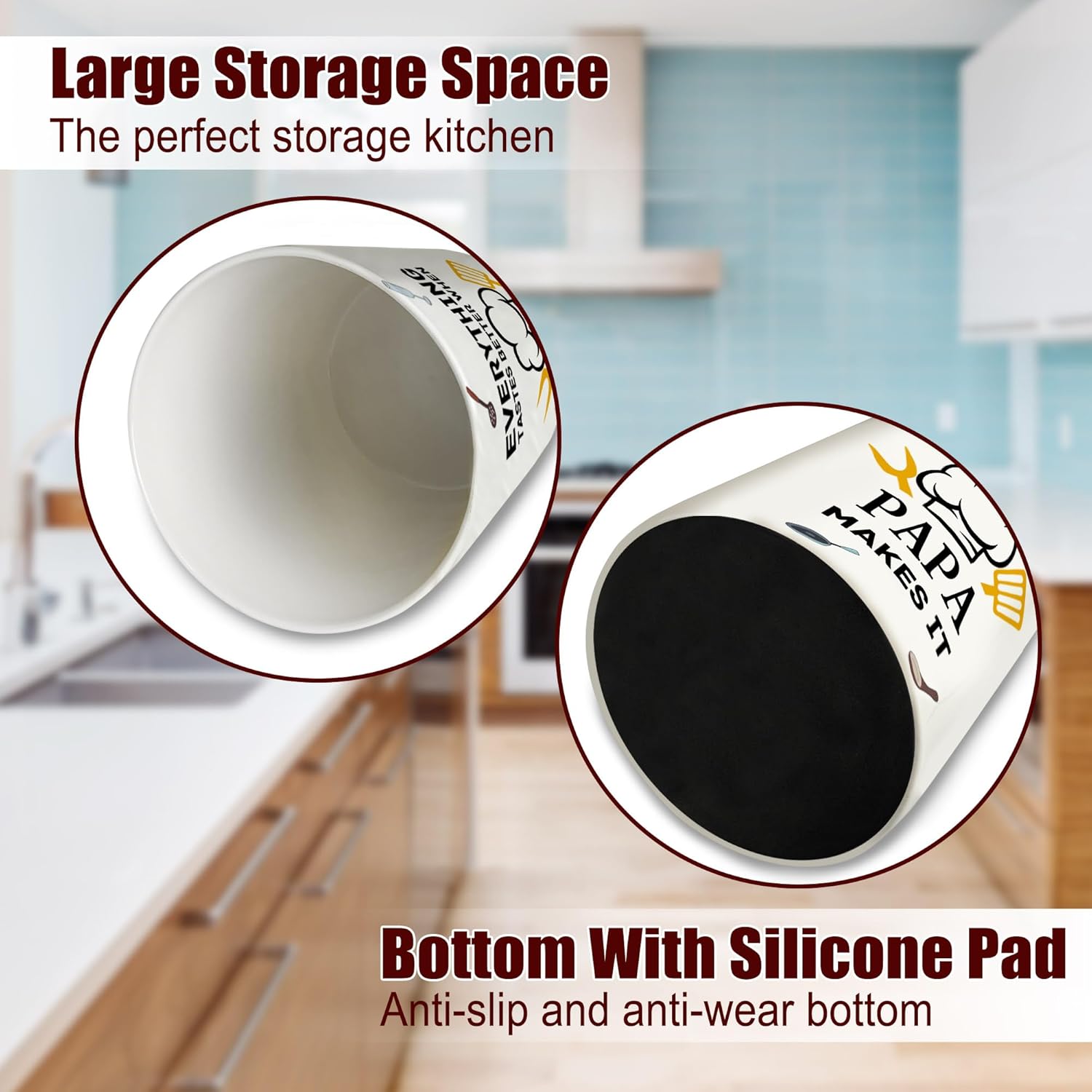 Papa Fathers Day Gift, Papa Gifts from Grandkids, Father's Day Gift for Papa's, Birthday Gifts for Father Dad from Kids, Dad Ceramic Utensil Holder for Kitchen with Non-Slip Mat