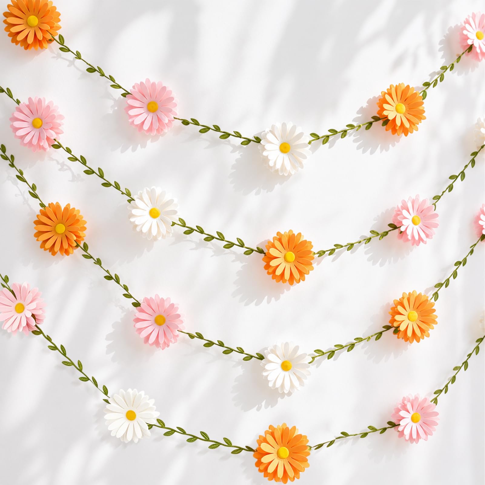 EASY JOY 2PCS 3D Pink Orange Paper Daisy Flower Garland Double Sided Large Floral Banner for Spring Birthday Decorations Groovy Retro Party Supplies Nursery Wall Decor Baby Shower Tea Party Backdrop — image 1