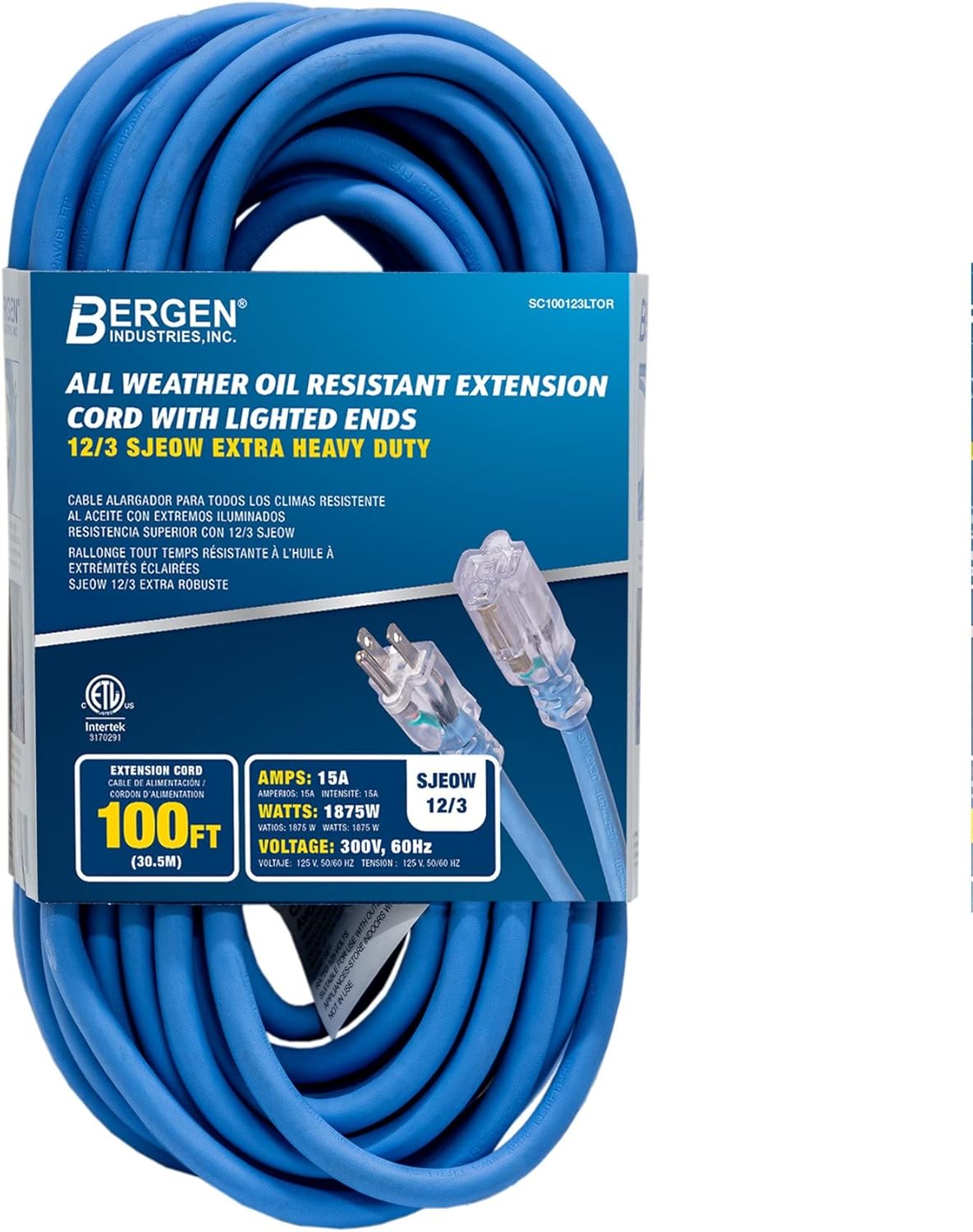 12/3 Blue Outdoor Heavy Duty, All Weather SJEOW Extension