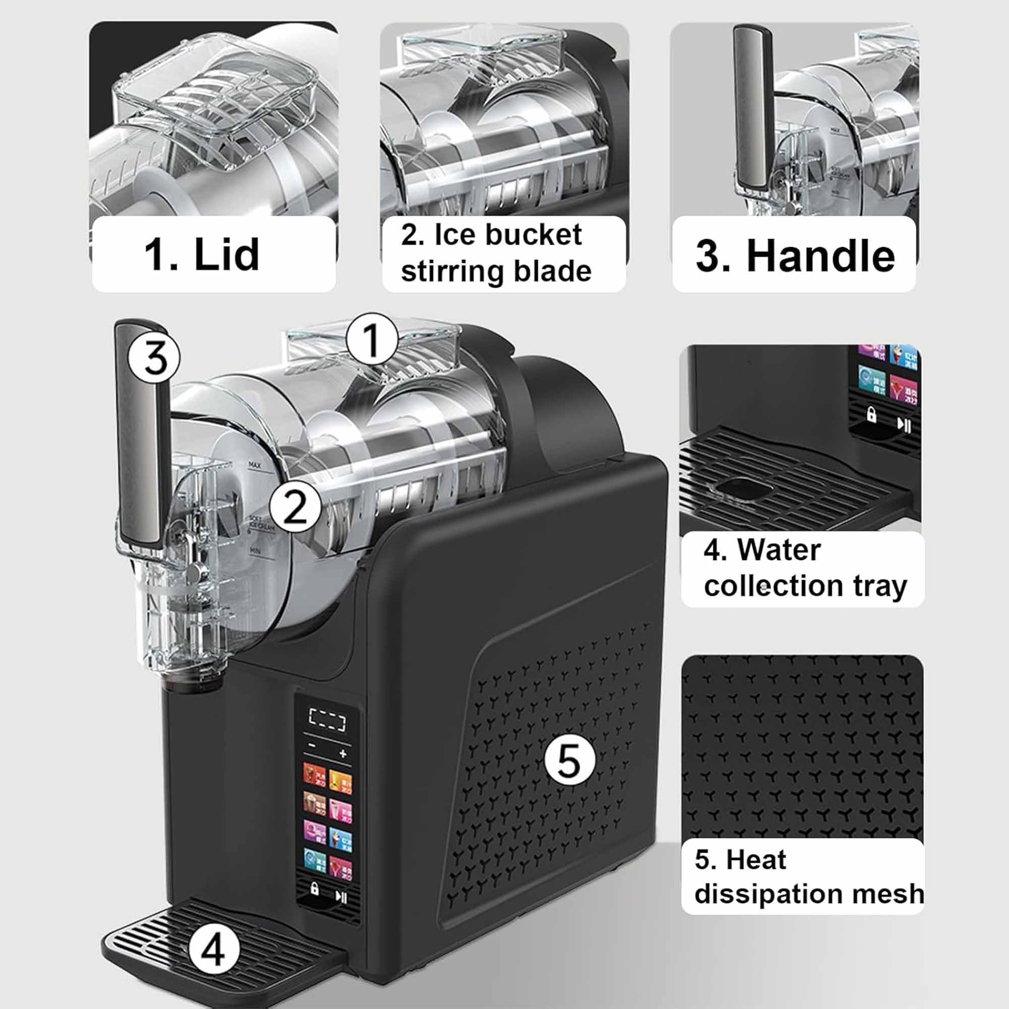Máquina De Bebidas Congeladas De 185w, Máquina De Granizados De 2l, Diseño Autolimpiante Y Desmontable, 7 Modos Preestablecidos, Para Casa/café black