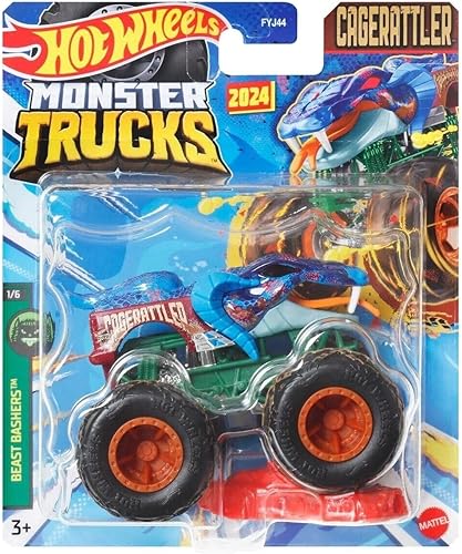 Miniatura 3 de Hot Wheels Monster Trucks Nuevo para 2024 Escala 1:64 (Crush Delivery 3/6 Beast Bashers) Crush Delivery 3/6 Beast Bashers,Cagerattler Cage Rattler