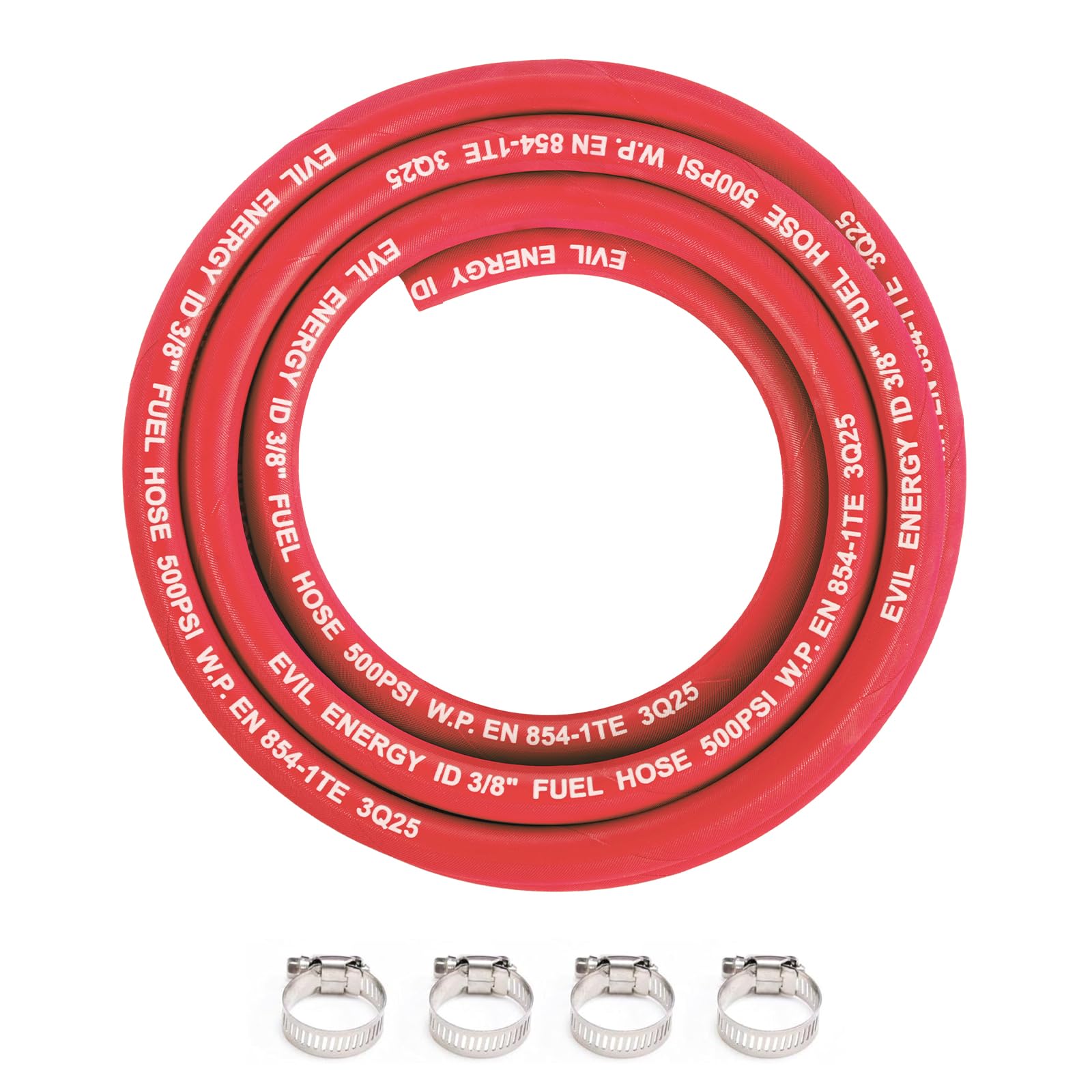 EVIL ENERGY 3/8" High Pressure Fuel Line Hose 10FT 500PSI E85 for Fuel Systems Engines NBR Rubber EN854-1TE Red