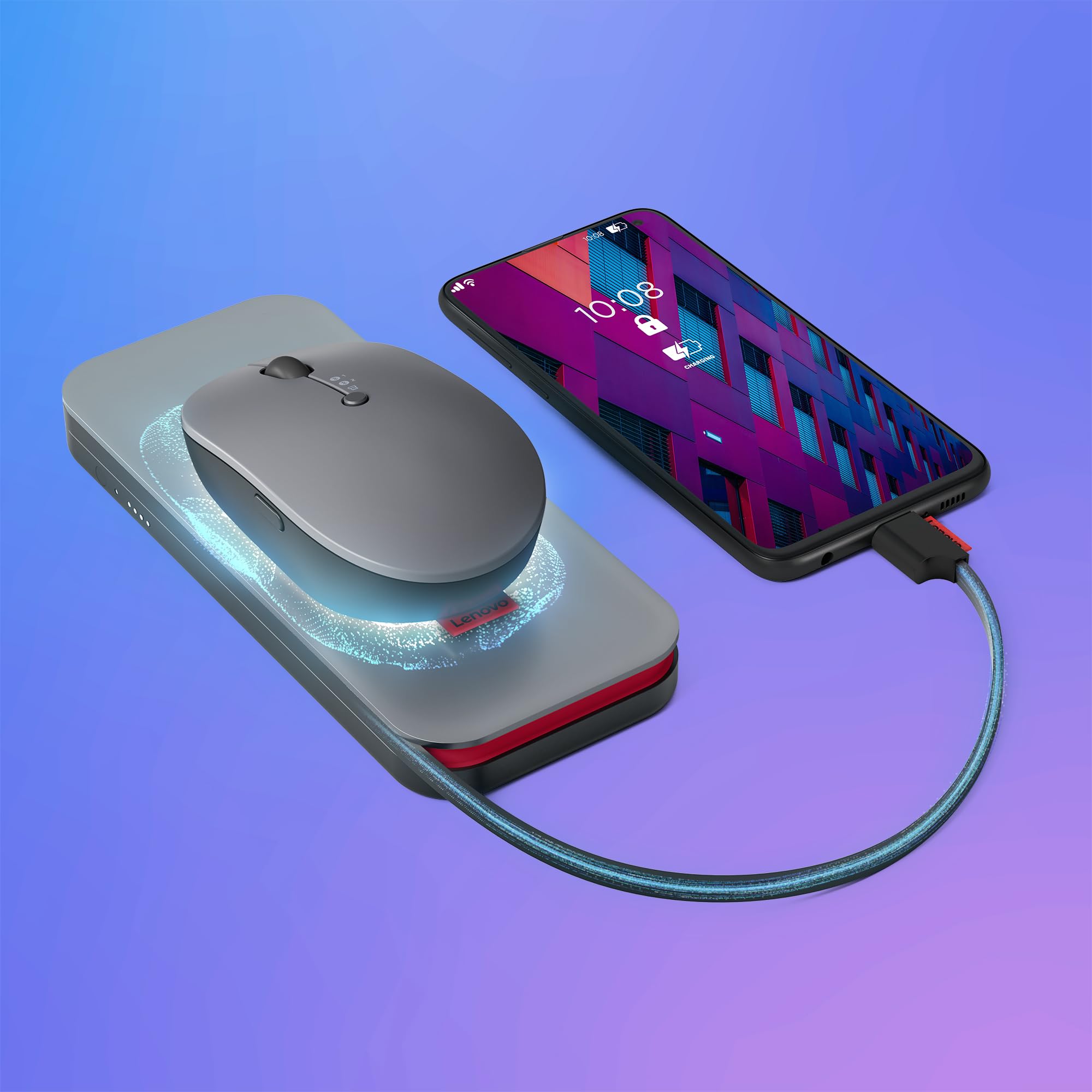 Lenovo Go Power Bank Wireless 10.000 mAh – Qi 15W, USB-C 30W, Ricarica Rapida 3 Dispositivi, Pass-Through, Compatibile PD 3.0, Protezione Integrata – Nero