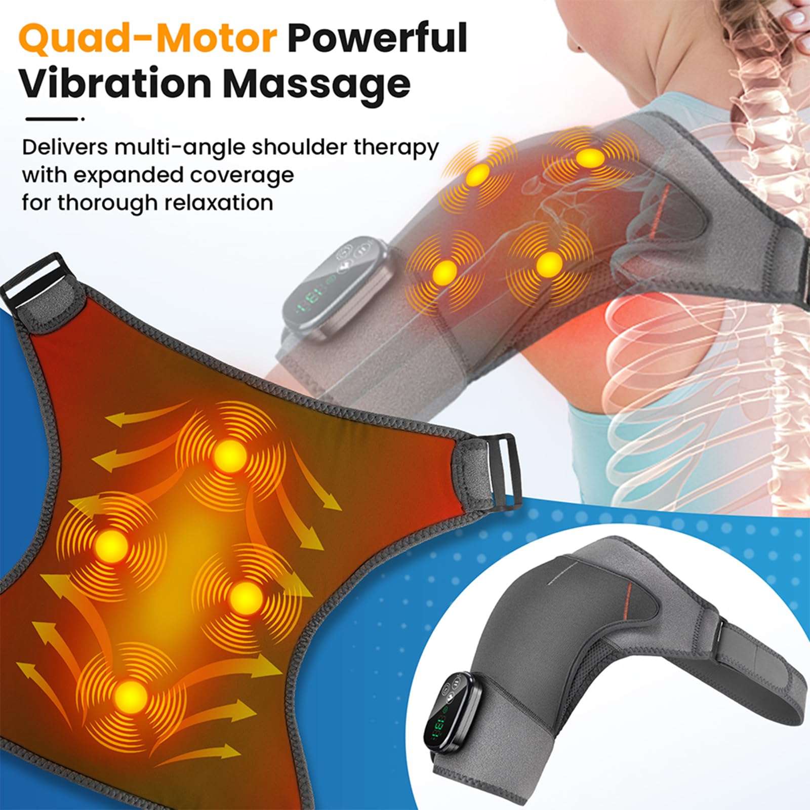 Schulter-Massagegerät mit Wärme Vibration, 5000mAh Kabellose Beheizte Schultermassagegerät mit 5 Vibrations, 5 Heizstufen, 3-Gang-Timer, für Zuhause, Büro, Damen, Herren zur Entspannung