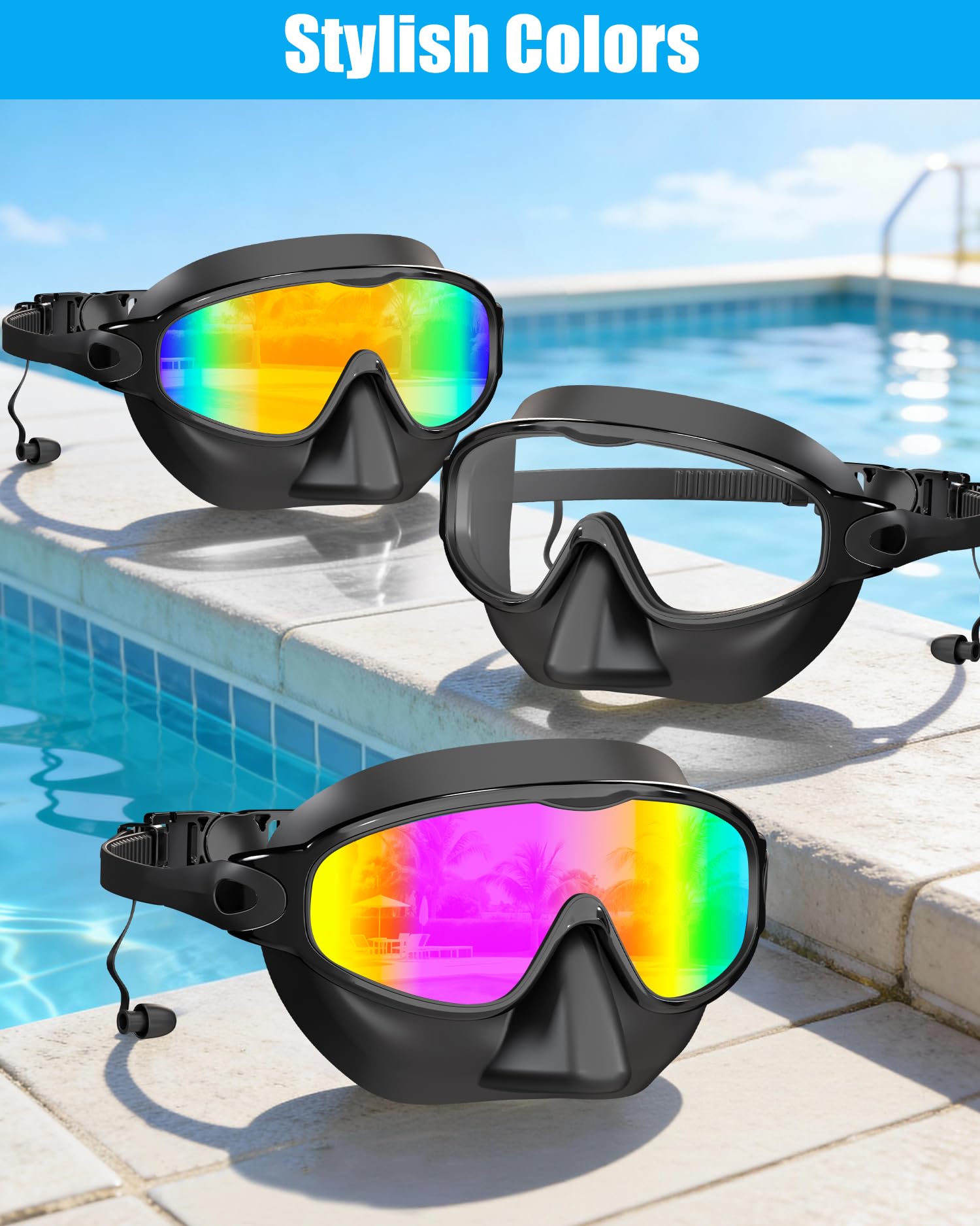 Aegend Gafas de natación con cubierta de nariz para adultos, paquete de 2 gafas de natación de visión amplia, antivaho, UV, sin fugas, para hombres y mujeres