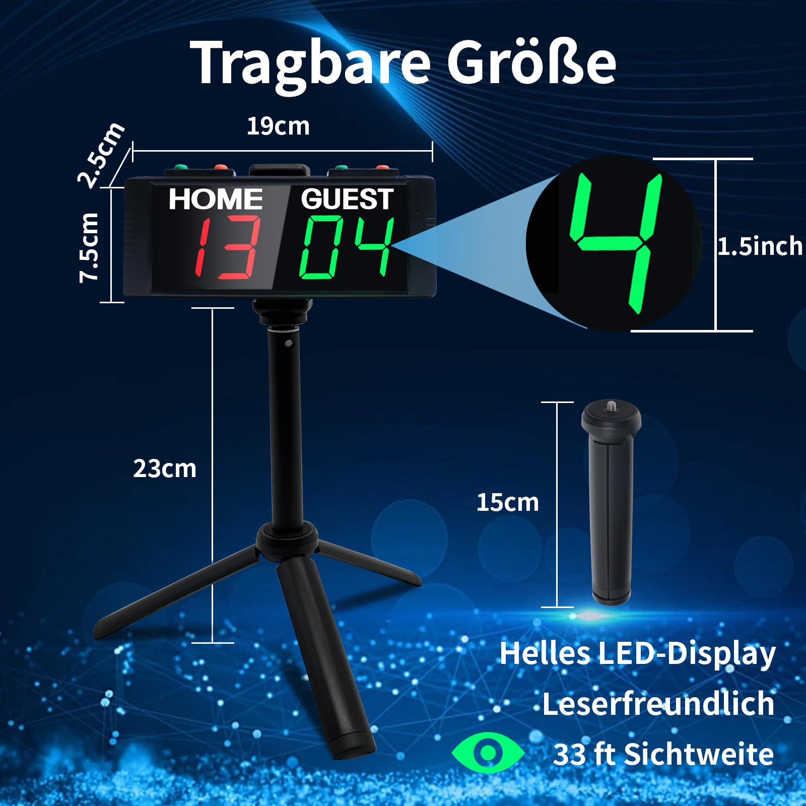 LED Elektronische Anzeigetafel Fussball, Tragbare Cornhole Zähltafel mit Ständer, Digitale Tischtennis Zähler, Tennis Punktezähler, Digital Scoreboard für Volleyball, Badminton, Pool Sports