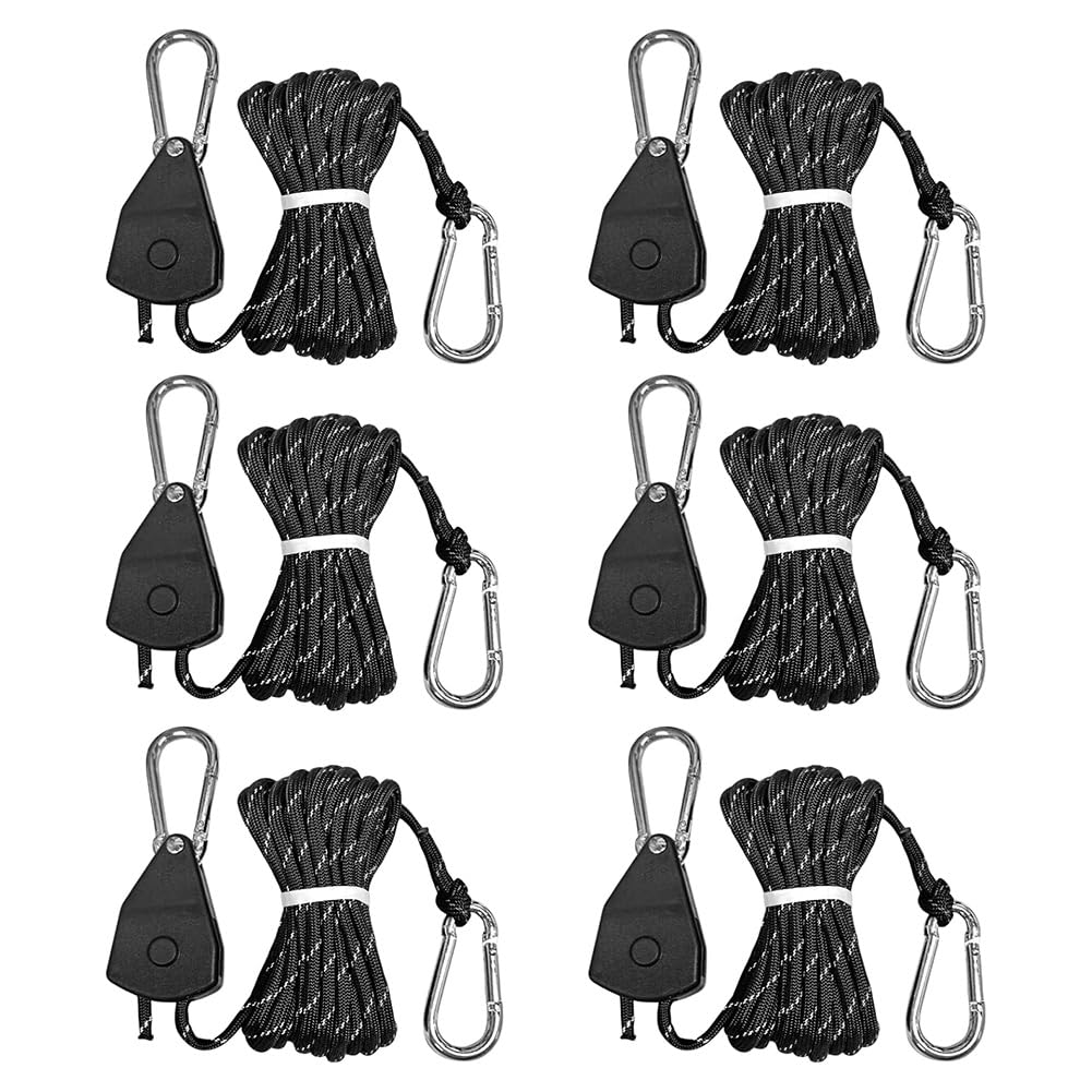 Jnchdghwa Adjustable Outdoor Windproof Retractable Paracord Rope Tie Down Ratchet Strap 6pcs 14ft Tightener Tensioner