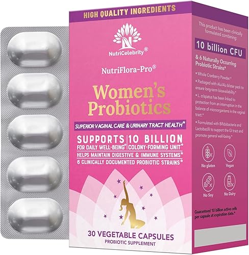 Miniatura 2 de Nutricelebrity Probióticos para mujeres, 10 mil millones de UFC, 6 cepas, prebióticos orgánicos para la salud digestiva, vaginal e inmunológica,