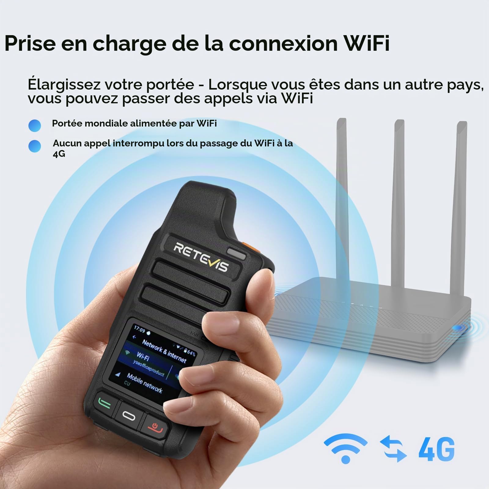 Retevis L71 Radio Réseau 4G, Portée Illimitée Radio Compatible Wi-FI