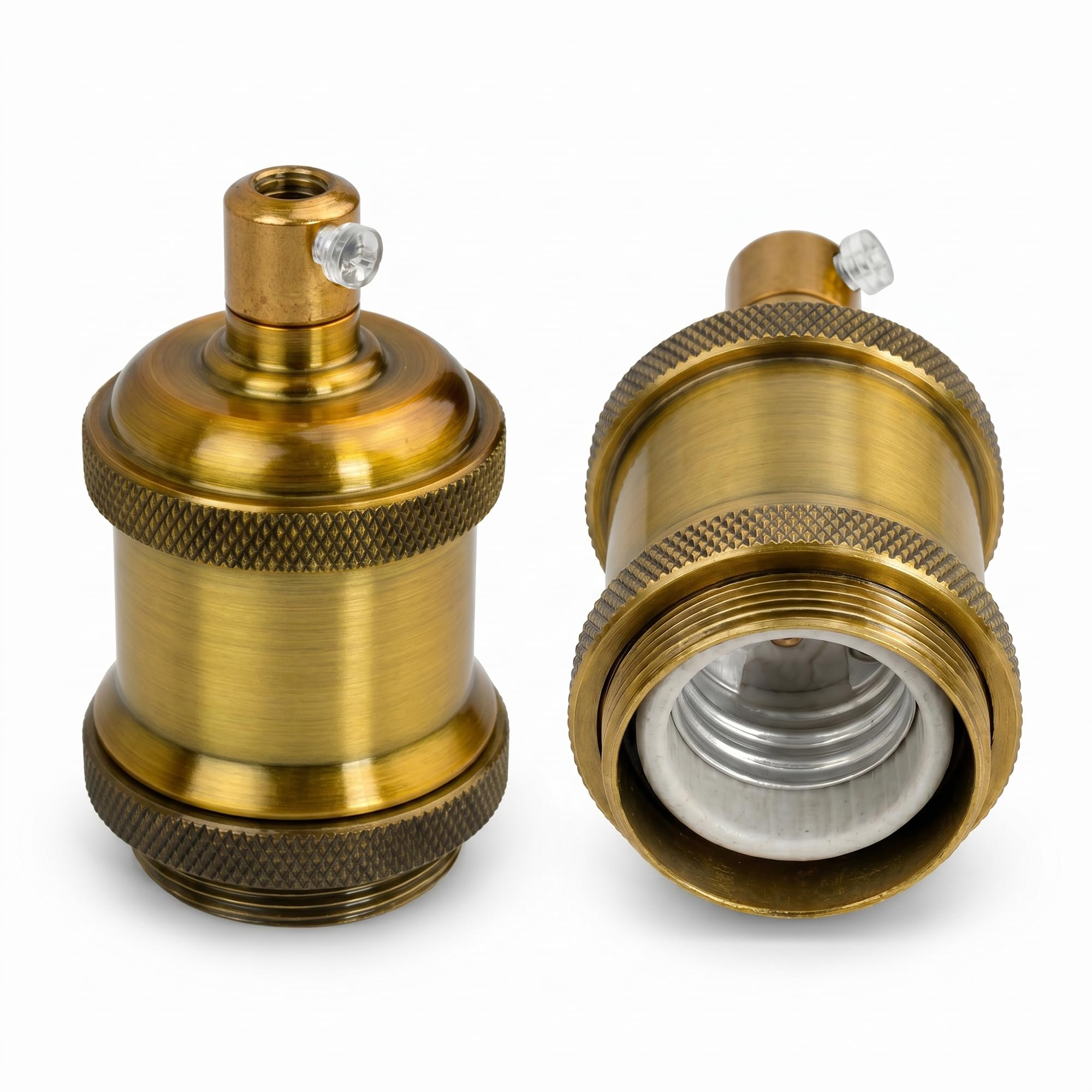 Brass Solid Bulb Socket Ceramics Thread Lamp Holder Edison ScrewFix Light Bulb Socket Adapter Ideal for Vintage Edison Filament Bulbs Antique metal (Yellow Brass 2 Pack) — image 1