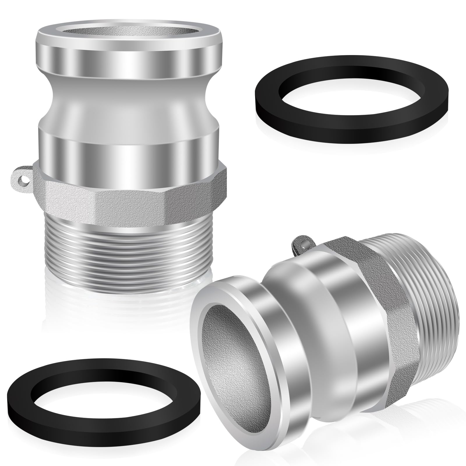 2 pcs 2 inch Aluminum Cam Lock Fittings(Type F)， Cam and Groove Hose Fittings Male Adapter x Male NPT thread, Cam Lock Coupling with Cam Hose Gasket for Petroleum Agricultural Commodities Irrgation