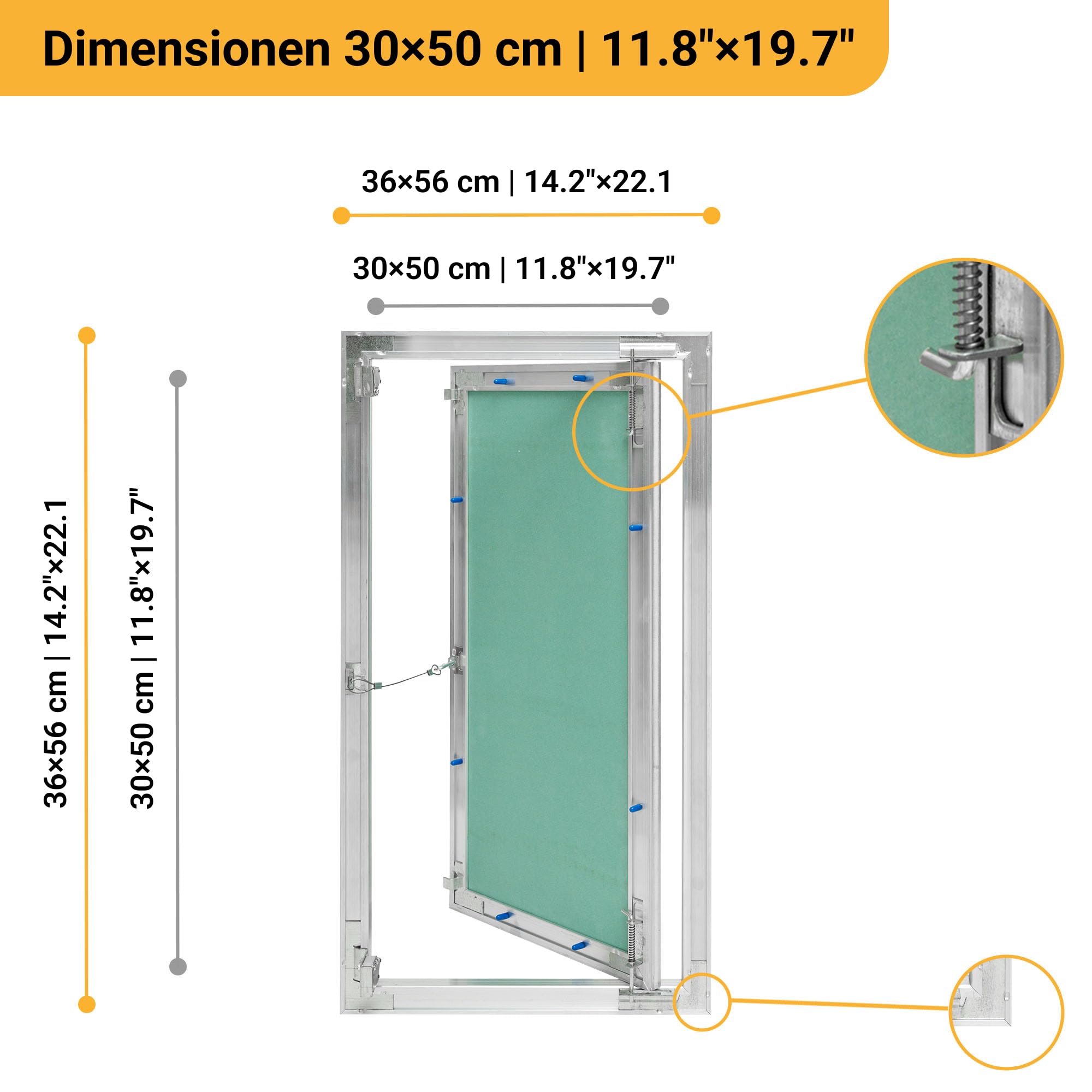Proxinova Revisionsklappe Trockenbau 30x50 cm aus Aluminium – Abnehmbare Revisionstür und Wartungsklappe für Wand und Decke | Sicherungskastendeckel Verdeckt Drähte, Meter und Rohre