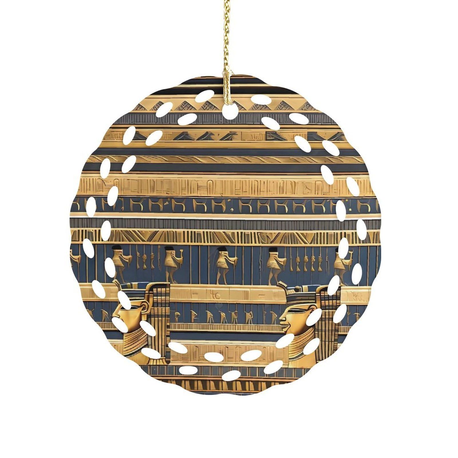 Fodpand Women's Style Egyptian Pharaonic Frescoes Ceramic Ornament For Home Decor 3.2" Round Tree Decoration Christmas Ornaments For Men Double-Sided Design