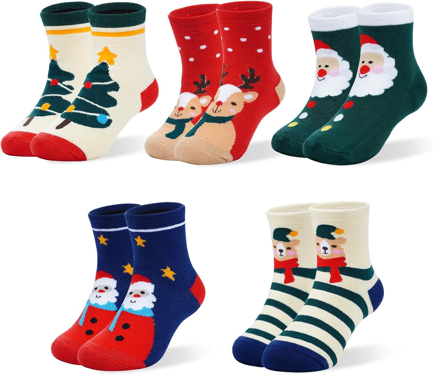 Yolyoo 5 Pack Christmas Socks Thick Fuzzy Winter Warm Fluffy Cozy Home Sleep Socks Soft Wool Socks for Kids Christmas Gift