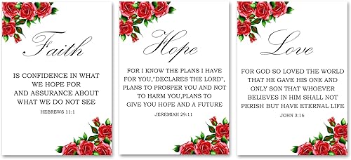 Miniatura 8 de Lienzo cristiano para pared, 3 piezas de versículo bíblico de fe, esperanza y amor, arte de pared inspirador, cita de las escrituras hebreos en