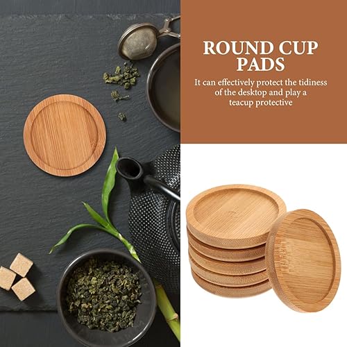 Miniatura 4 de PRETYZOOM 6 posavasos de bambú absorbentes, placa de madera para plantas, salvamanteles de bambú, decoración de mesa de café, platillos de cerveza,