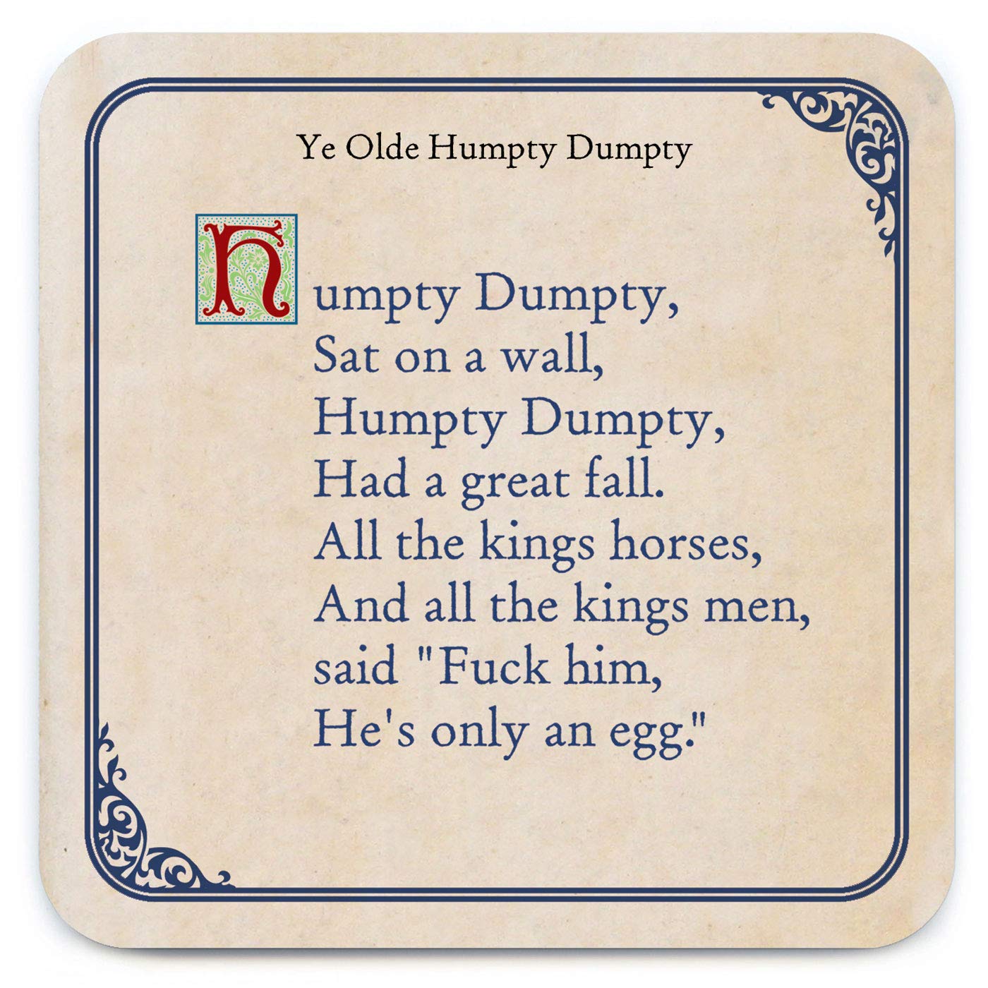 Brainbox Candy Women's Beige - Funny Rude 'Humpty Dumpty Coaster' - Small Gift Ideas For Him Her - Friends Birthday - Housewarming Present - New Home Gift - Funny Gifts For Men