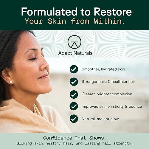 Miniatura 7 de Adapt Naturals Inner Radiance - Vitaminas para la piel y las uñas para mujeres y hombres con biotina, colágeno, ácido hialurónico, vitamina C y