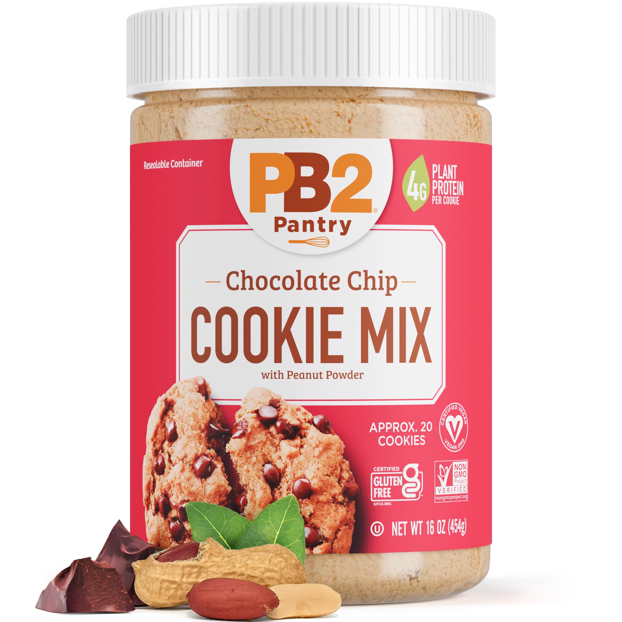 PB2 Pantry Mezcla de galletas con chispas de chocolate, tarro de 16 onzas, certificado vegano, sin gluten, sin OMG, 4 g de proteína vegetal por galleta