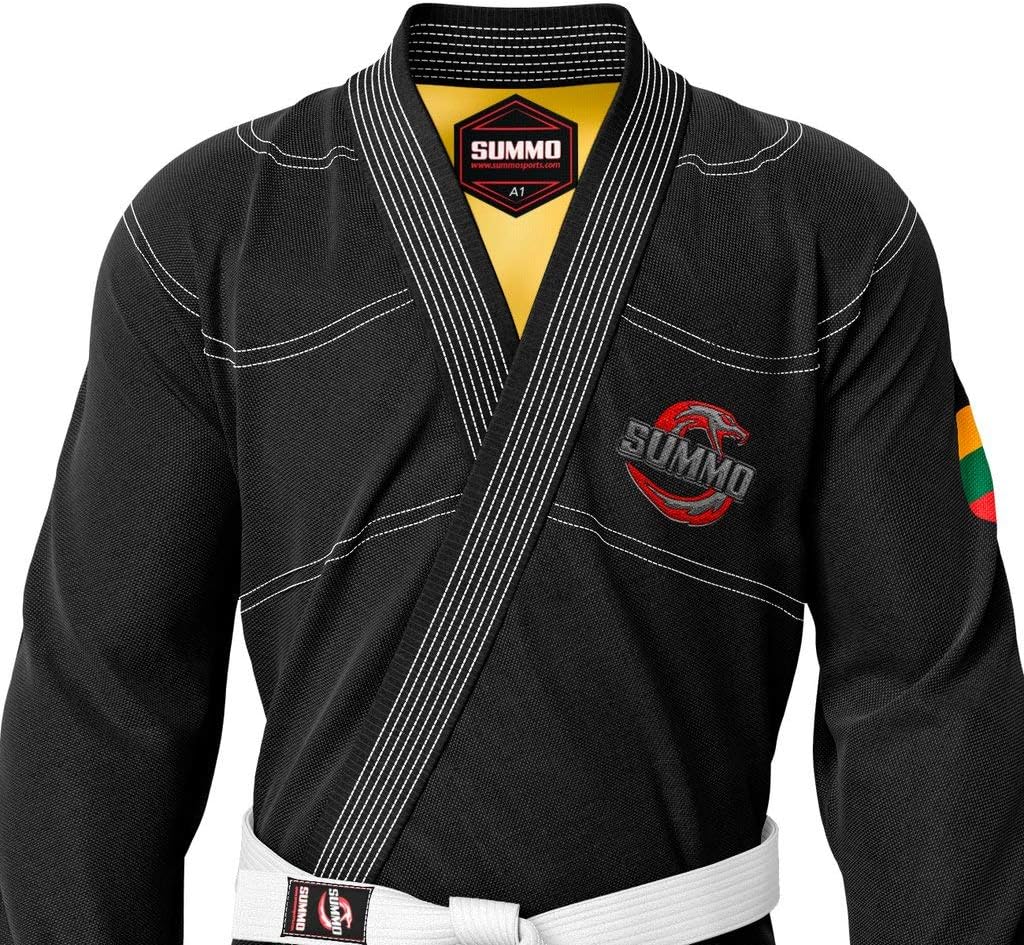 Premium Lithuanian Black Sublimation Brazilian Pearl Weave Jiu Jitsu Gi - Built in Rash Guard - with Lining (BJJ GI)
