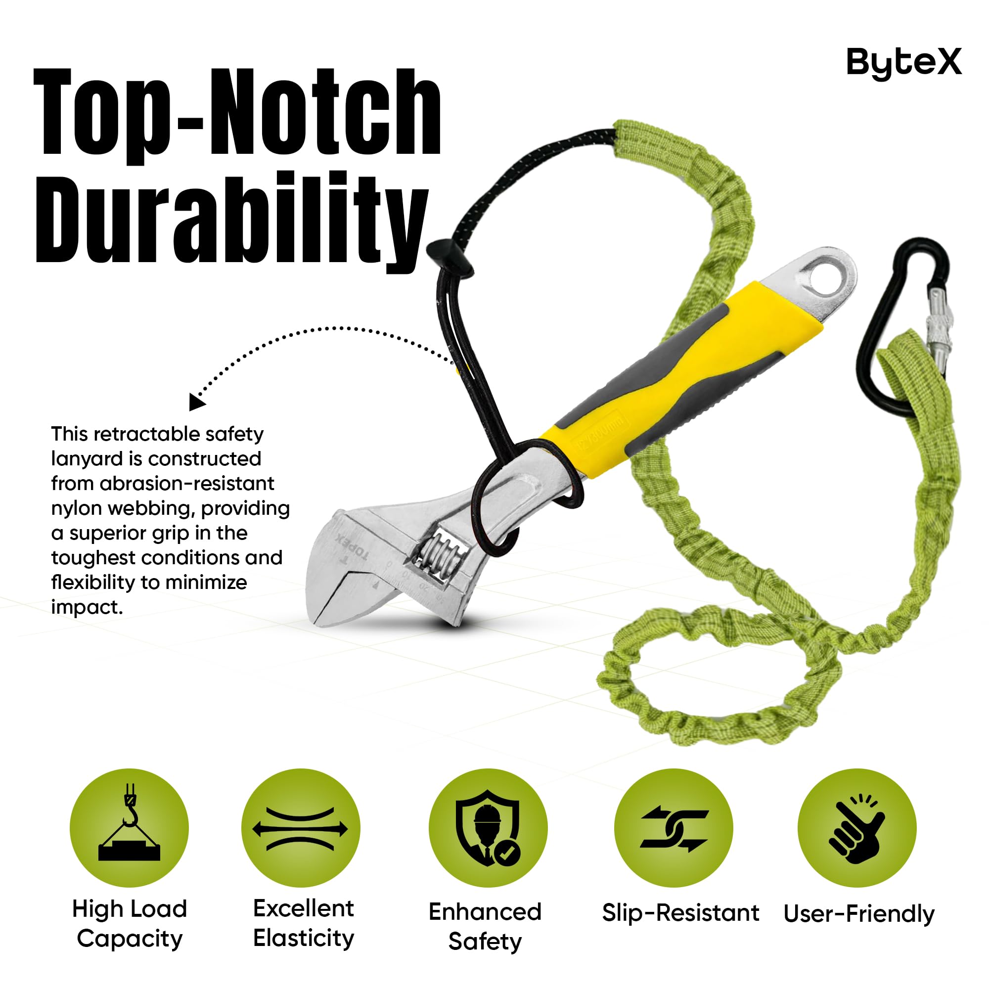 ByteX 15 Pack Tool Lanyard with Single Metal Buckle and Adjustable Loop End, Standard Length, Maximum Weight Limit 8KG 17.6lb, Durable and Secure for Construction, Climbing, Outdoor Activities (Green)