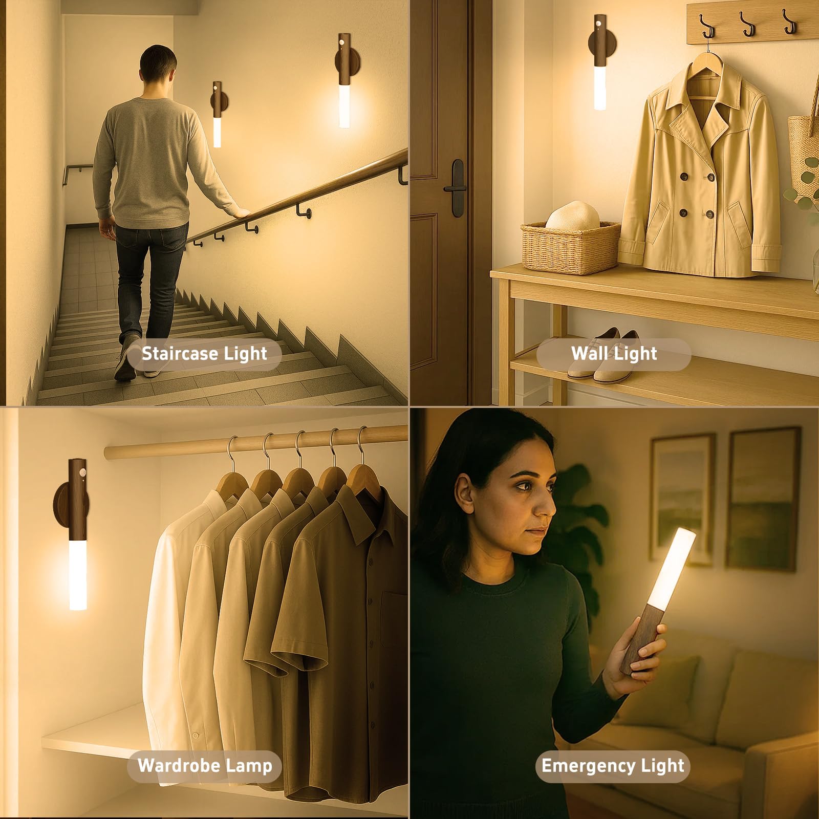 Whitepoplar Veilleuse à piles avec détecteur de mouvement : appliques murales rechargeables 2200 mAh