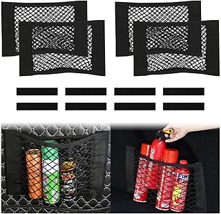 CGEAMDY Boot Net Bag, Pack of 4 Car Velcro Luggage Net, Universal Car Organiser, Elastic Storage Net, Boot Net, Protective Net with Velcro Fastening for Car/SUV (50 x 25 cm)