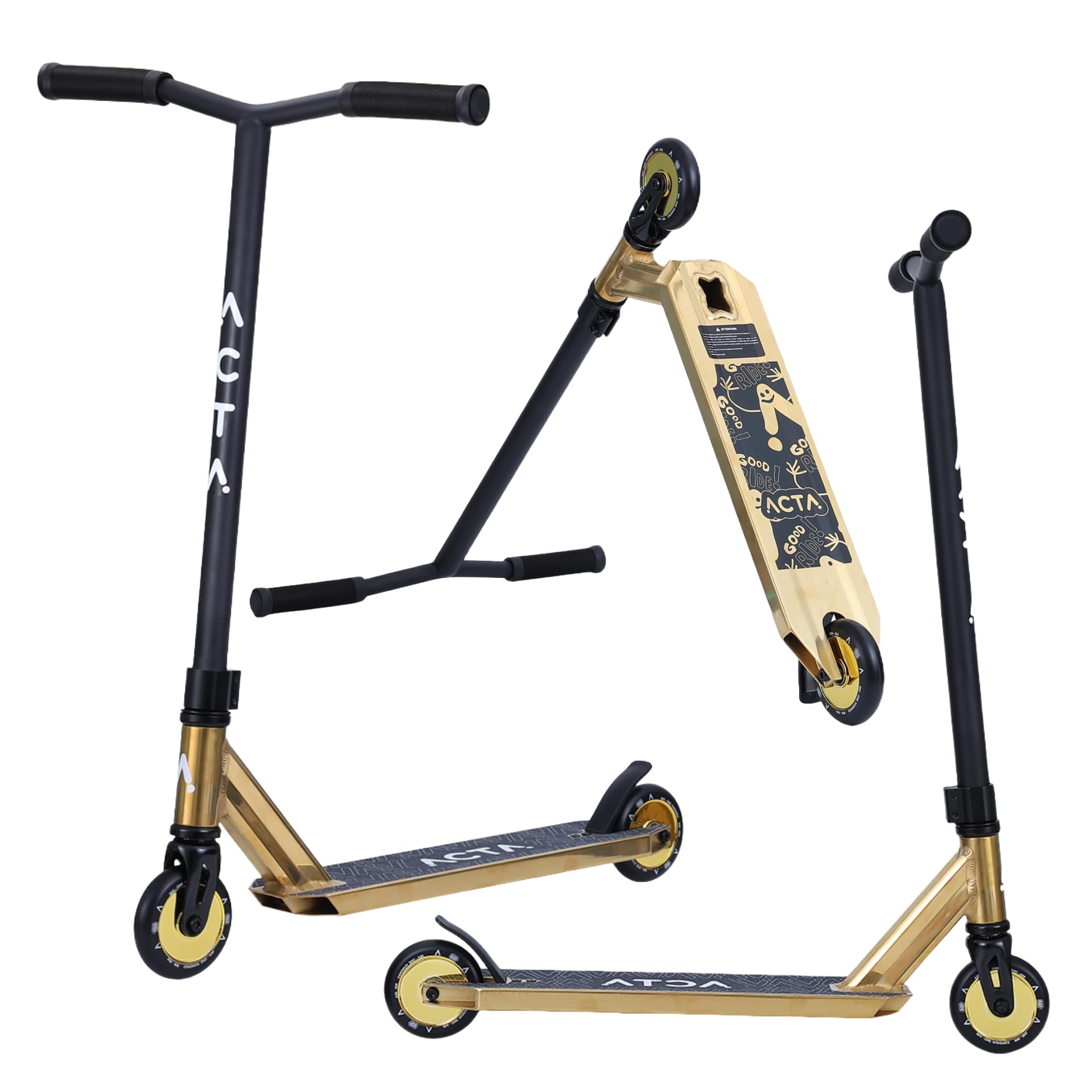 ACTA Freestyle Scooter - KSP Model - Gold - Adult & Child 8+ Years, Reinforced Handlebar, HIC Compression System, Aluminium Deck - Skatepark & Street Tricks