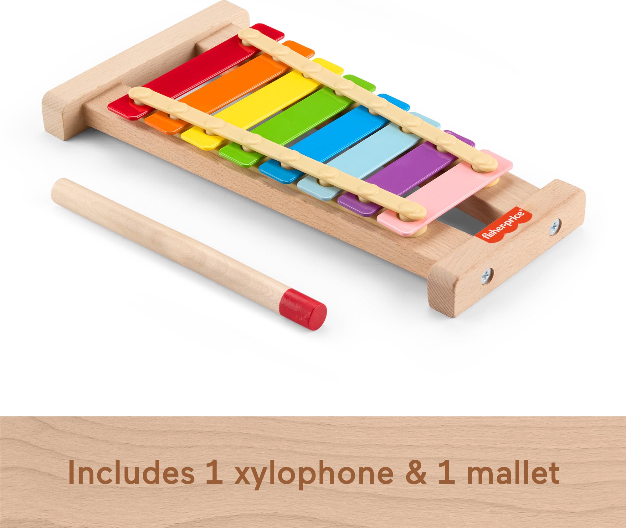 Fisher-Price - Xilofono in Legno, Set Musicale xilofono e martelletto in Legno Incluso per Lo Sviluppo delle capacità motorie complesse e sensoriali, Giocattolo per Bambini, 2+ Anni, HXV13