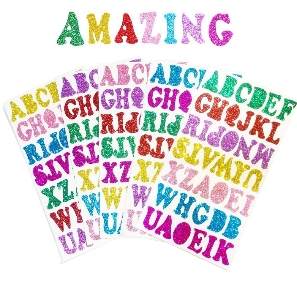 Glitter Foam Stickers Letters Self Adhesive, 5 Sheets Foam Letter