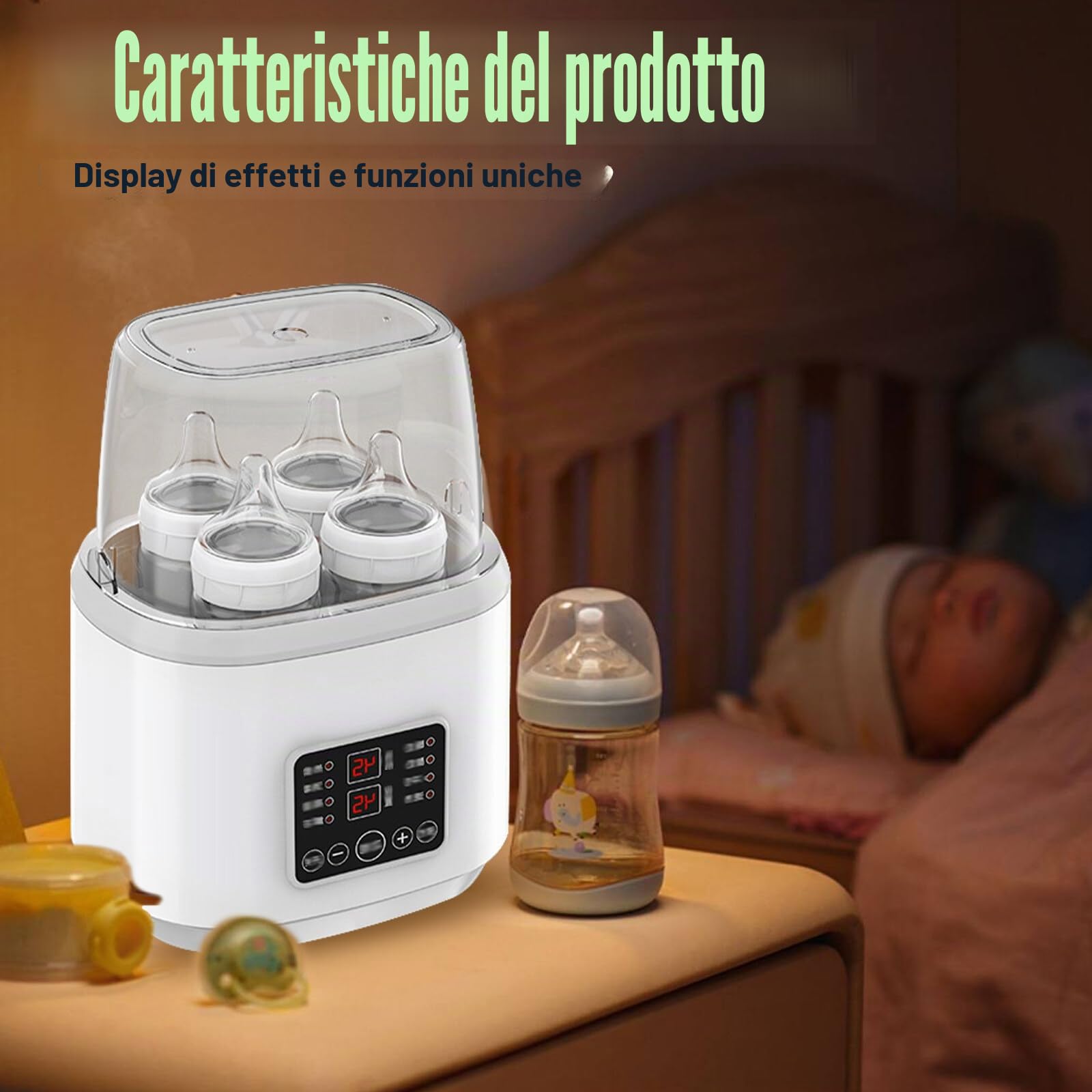 Scaldabiberon per bambini, sterilizzatore 8 in 1, scaldabiberon rapido, scaldabiberon per neonati, scaldabagno e sbrinamento, senza BPA, con display LCD
