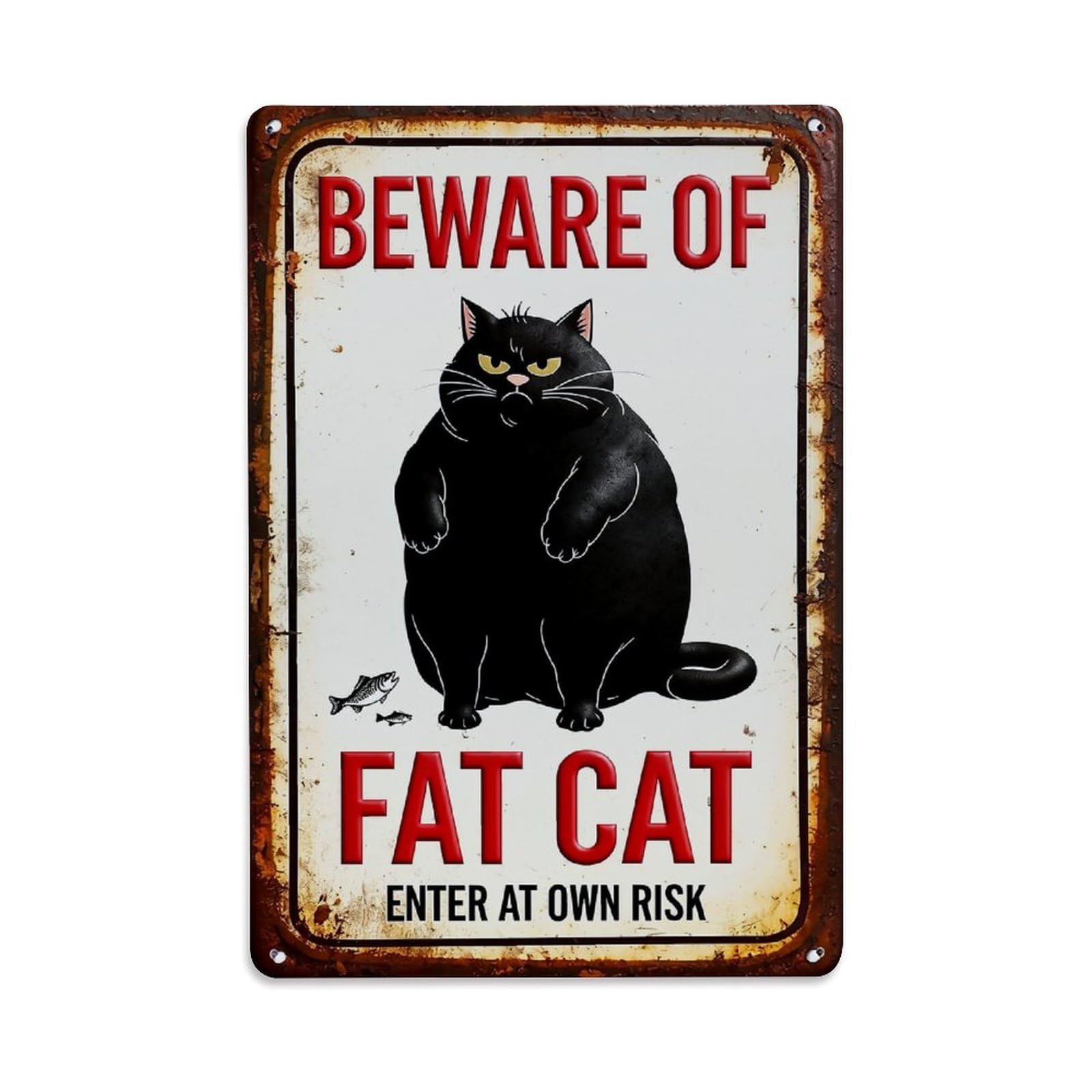 Beware Of Fat Cat Sign Tin Sign Metal Poster Vintage Metal Signs for Home Man Cave Bar Cafe Kitchen laundry room Wall Decorations Gift 8x12Inch