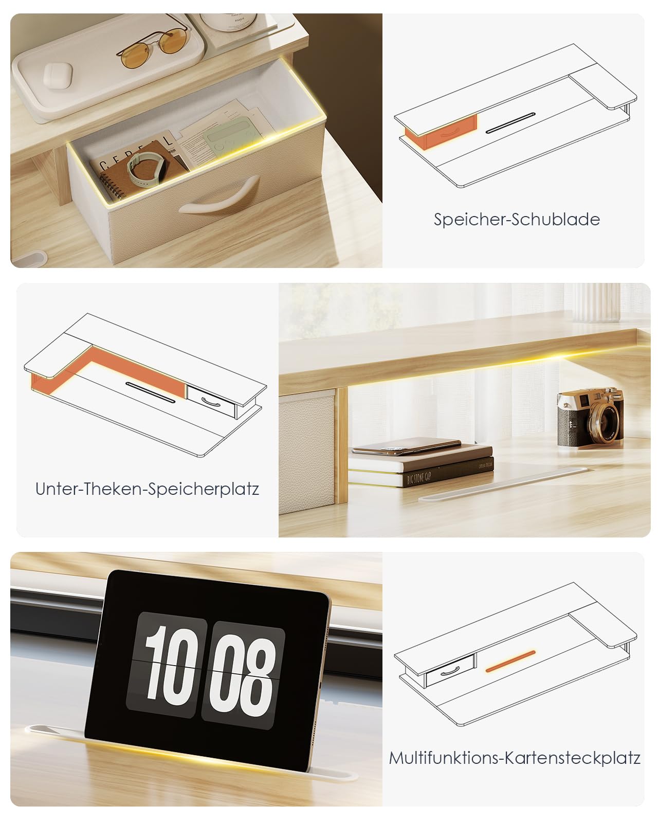 OffiGo Schreibtisch Höhenverstellbar Elektrisch mit Schublade und USB, 120 x 60 cm, Ergonomischer Steh-Sitz Tisch Computertisch, Maple